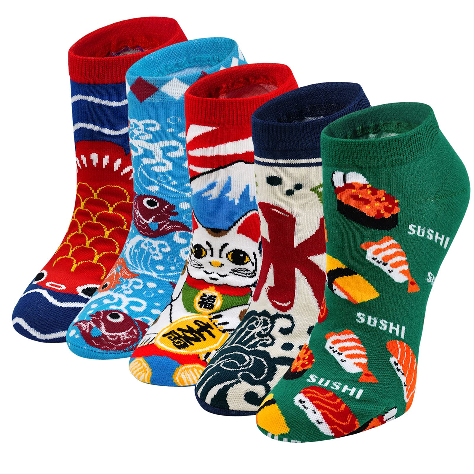 ZFSOCKWomens Cotton Animal Socks Novelty Cartoon Dog Cat Socks Ladies Cute Fast Food Pizza Pattern Mini Crew Socks Funny Socks for Girls Ladies 5 PairsOEKO-TEX STANDARD 100