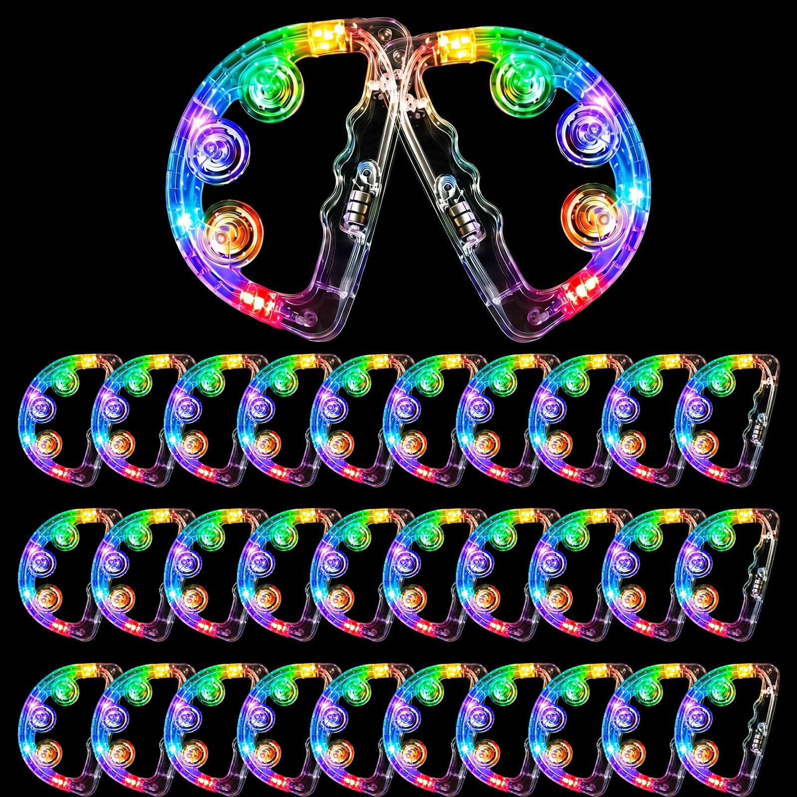 LED-Leucht-Tamburine, 32 Stück, mit Musik, blinkendes Handinstrument, leuchtet im Dunkeln, Partyzubehör für Hochzeit, Erwachsene, Teenager, Partyzubehör
