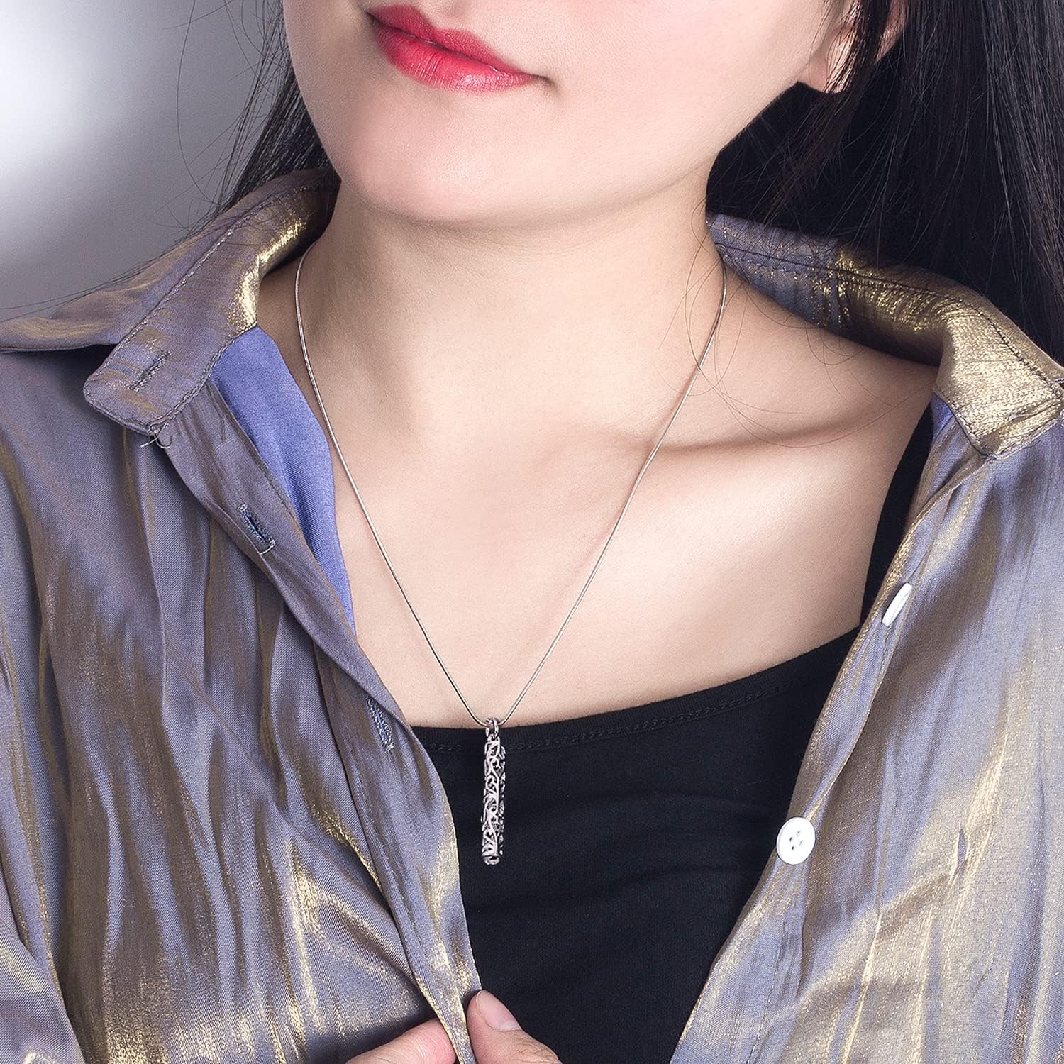 Dankadi Women's 925 Silver Necklace-Bohemian Sterling Silver Patterned Cylindrical Pendant Necklace-100% Original Silver Snake Chain 45-60CM Fine Jewelry