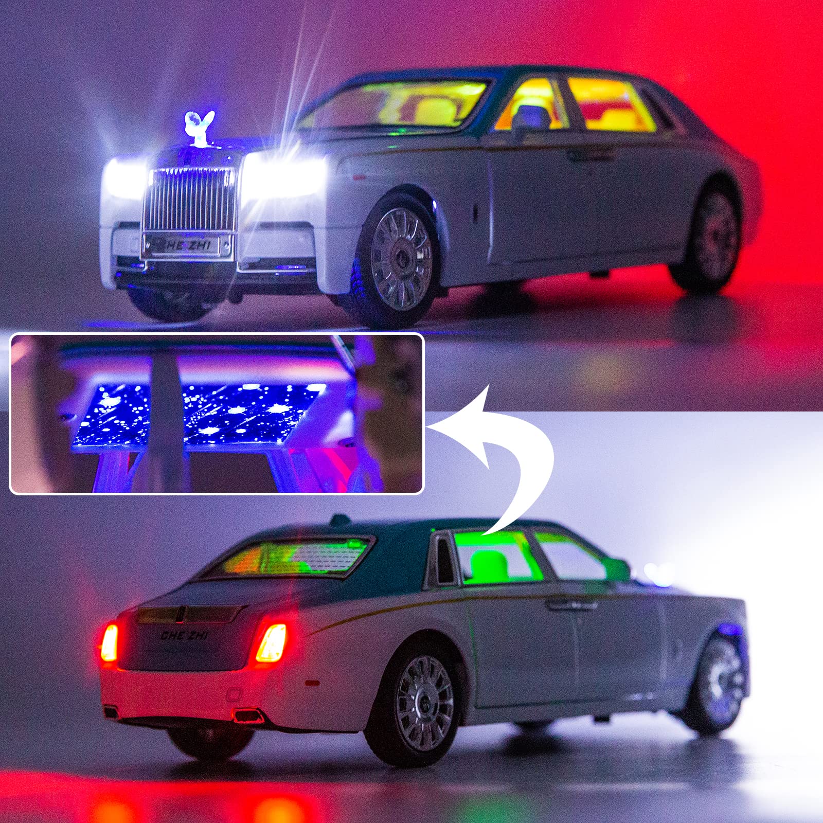 TGRCM-CZ Rolls-Royce - Modellino di auto in lega di zinco, in lega di zinco, modellino auto giocattolo pressofuso con suono e luce, per bambini, ragazzo e ragazza, regalo (blu)