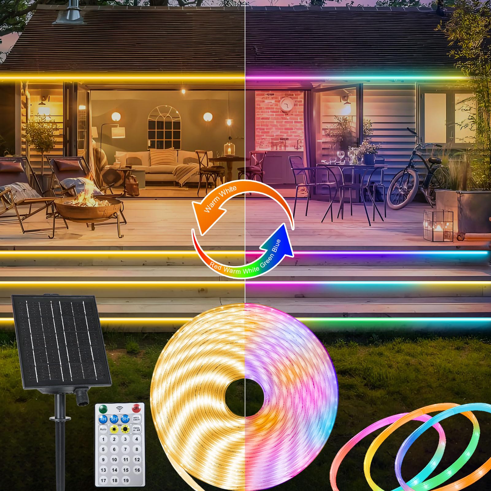 Amazon.com: ZAIYW 32.8Ft Dual Color Changing Solar LED Strip