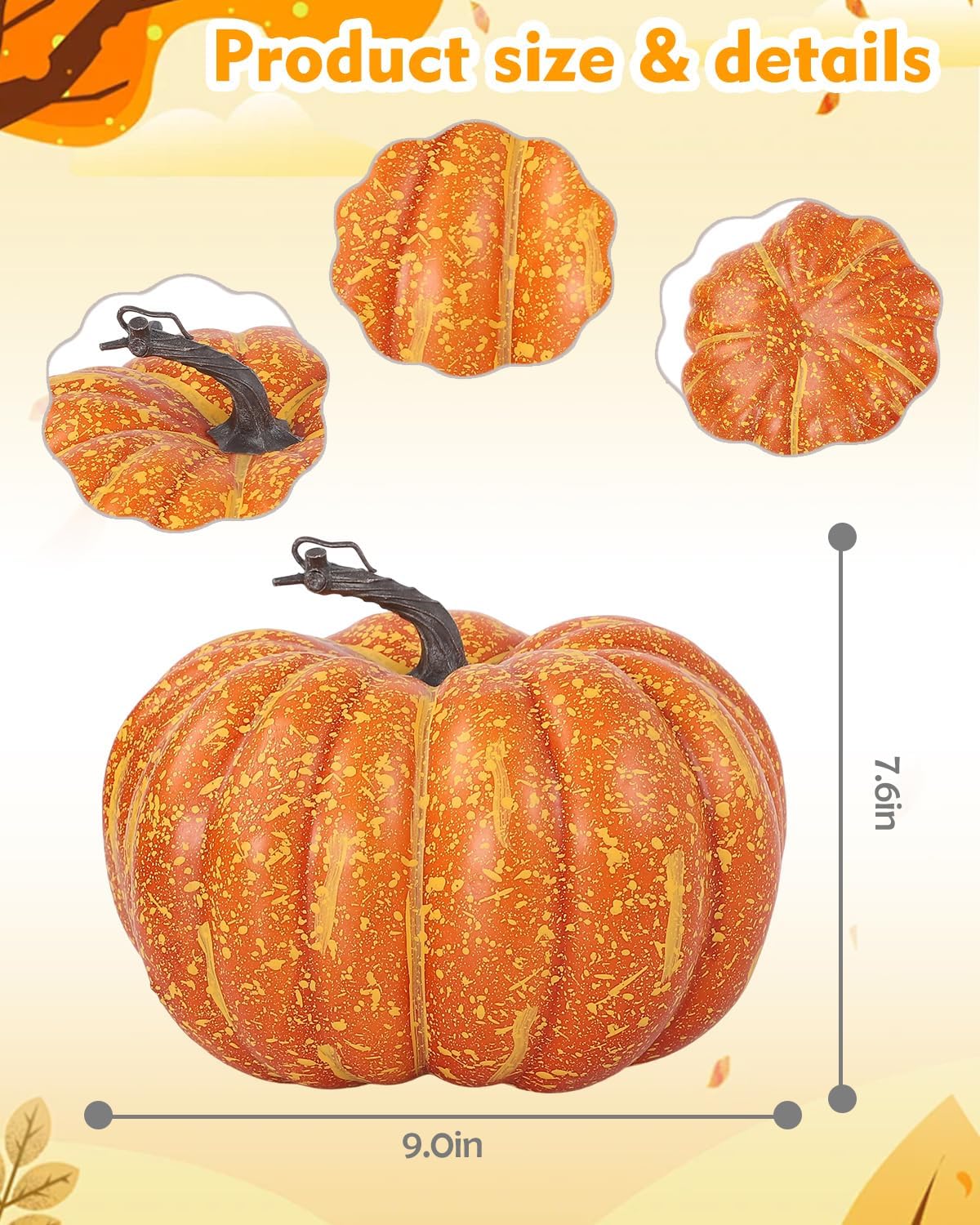 Coferset Large Foam Artificial Pumpkin for Fall Decor, Orange | 9" Rustic Flat Artificial Foam Pumpkin for Autumn Thanksgiving Harvest Indoor Outdoor Decor