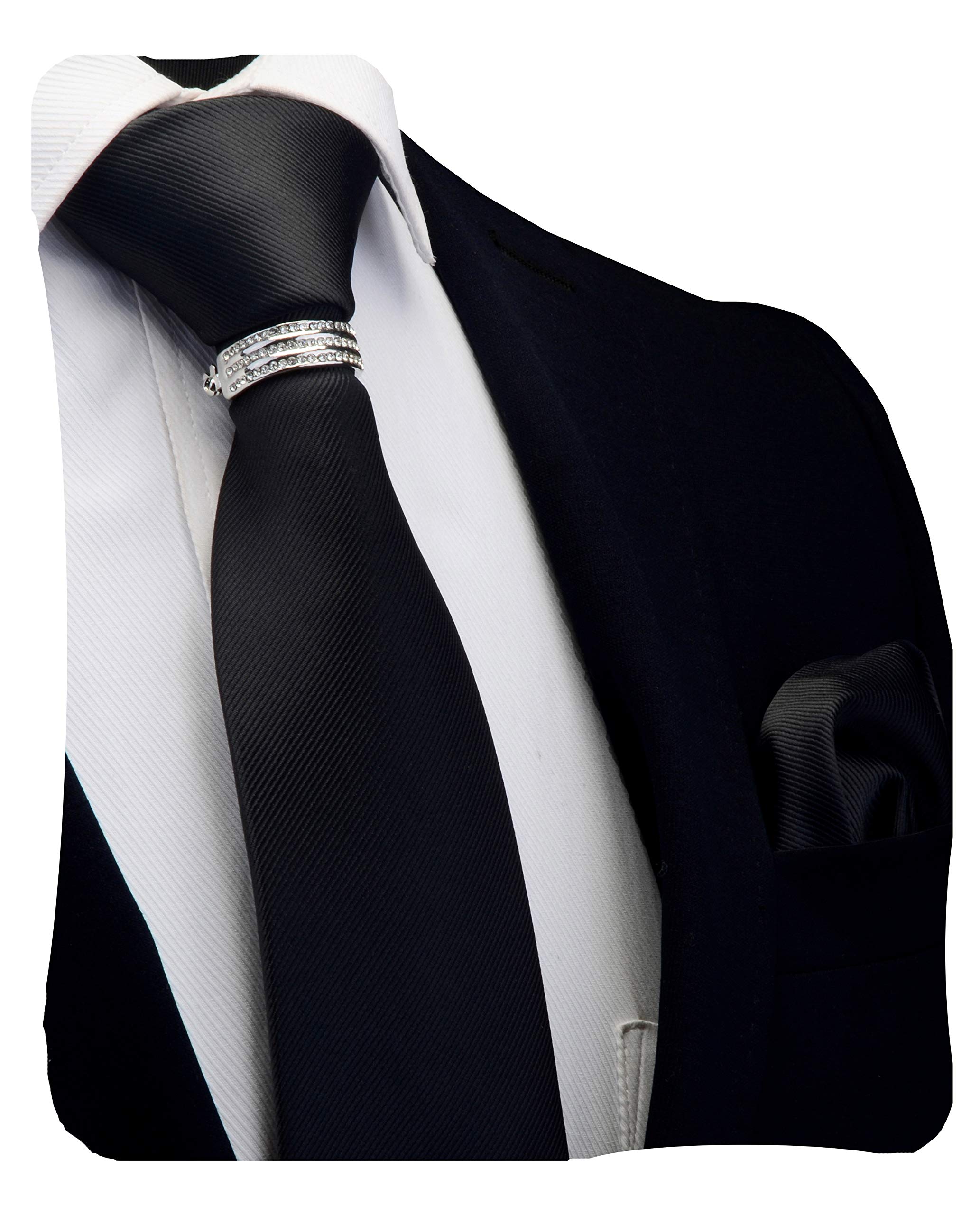 GUSLESON3.15"（8cm） Solid Color Necktie, Pocket Square and Tie Collar Clasp Set For Men + Gift Box