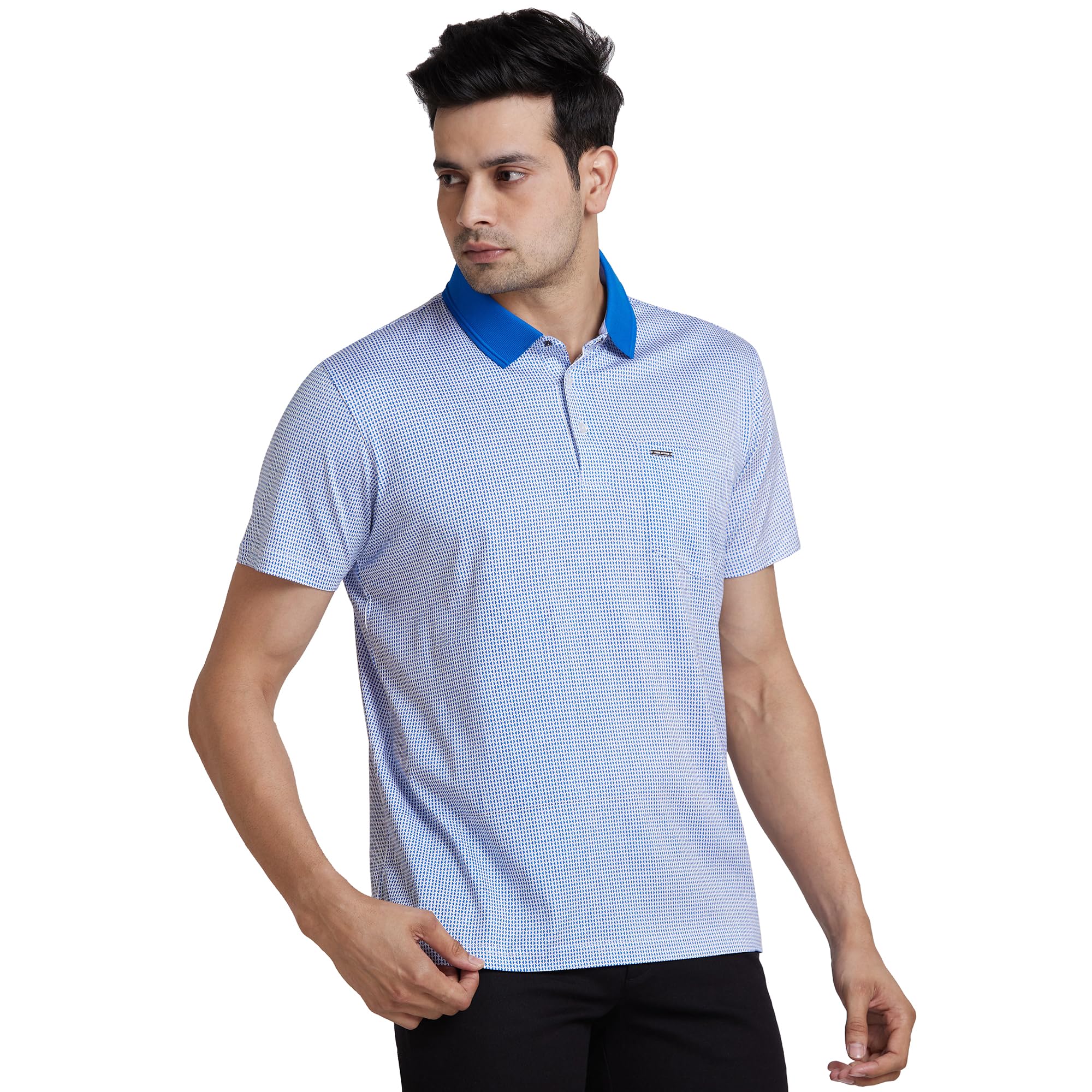 park avenue Men Slim Fit Print Pattern Pure Cotton Half Sleeve Polo Neck Casual T-Shirt-picture-38