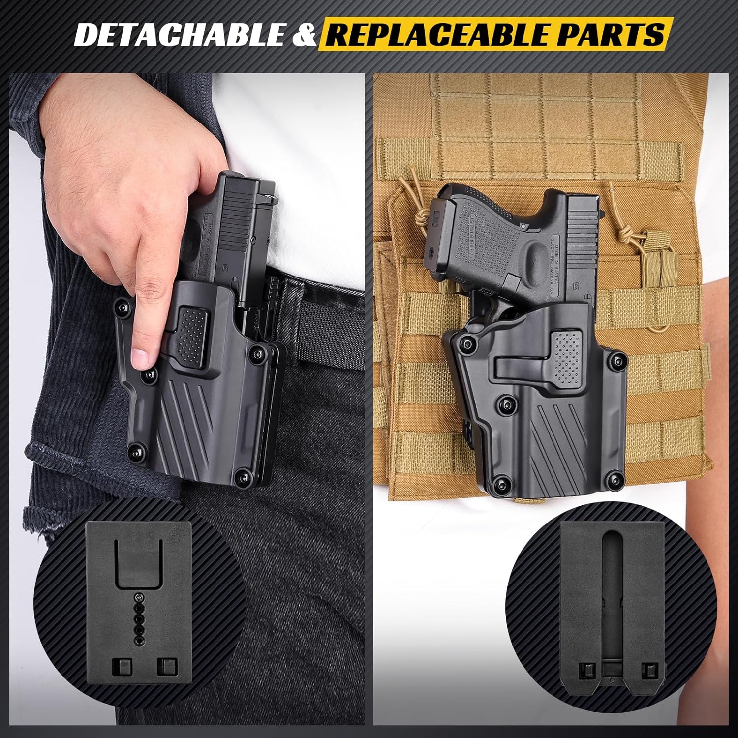 Universal OWB Gun Holster Fits Glock 17/19/22/26/43 Taurus G2/G2C/G3C Sig P365 P320 1911 Series Springfield Hellcat M&P 9mm Most Popular Full Size & Compact Pistols, Index Finger Release, Right Hand