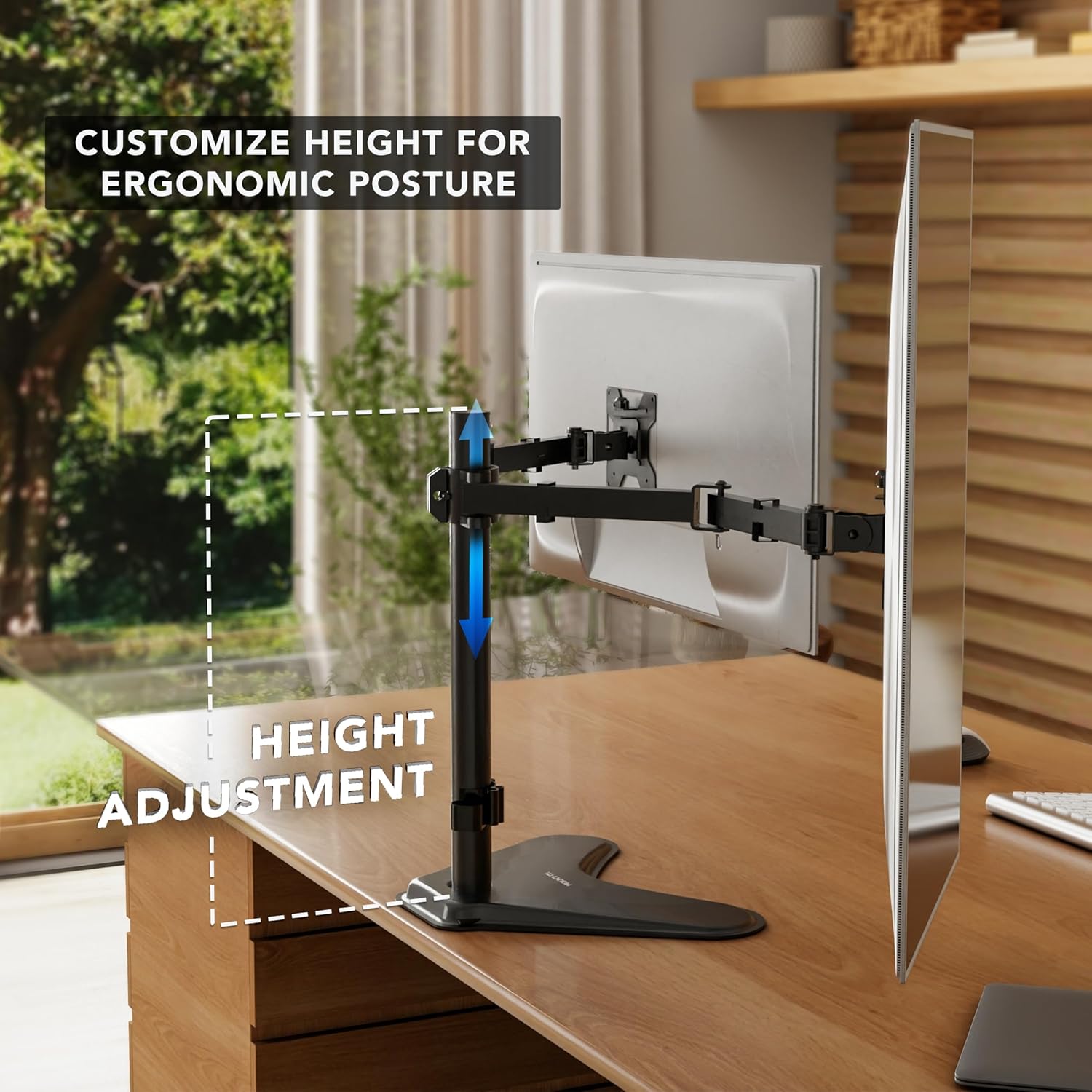 Mount-It! Dual Monitor Stand, Premium Adjustable Desk Mount for Two 13–32 Inch Screens up to 17 lbs Each, Full Motion Swivel Tilt Rotate Height Adjustable Arms, VESA 75x75 100x100, Steel Base