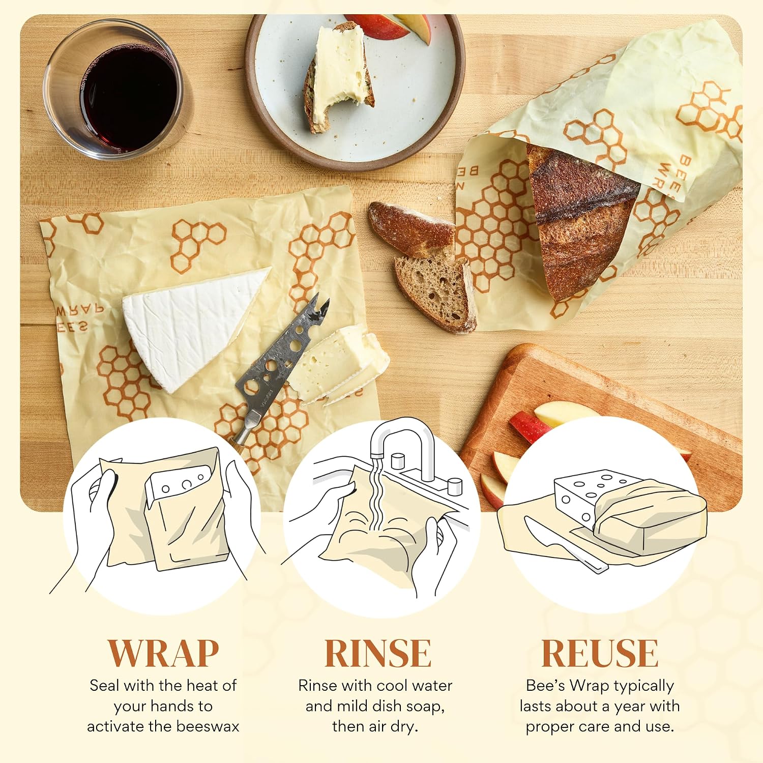 Bee's Wrap Beeswax Bread Wraps, 2 Pack - Honeycomb image 2