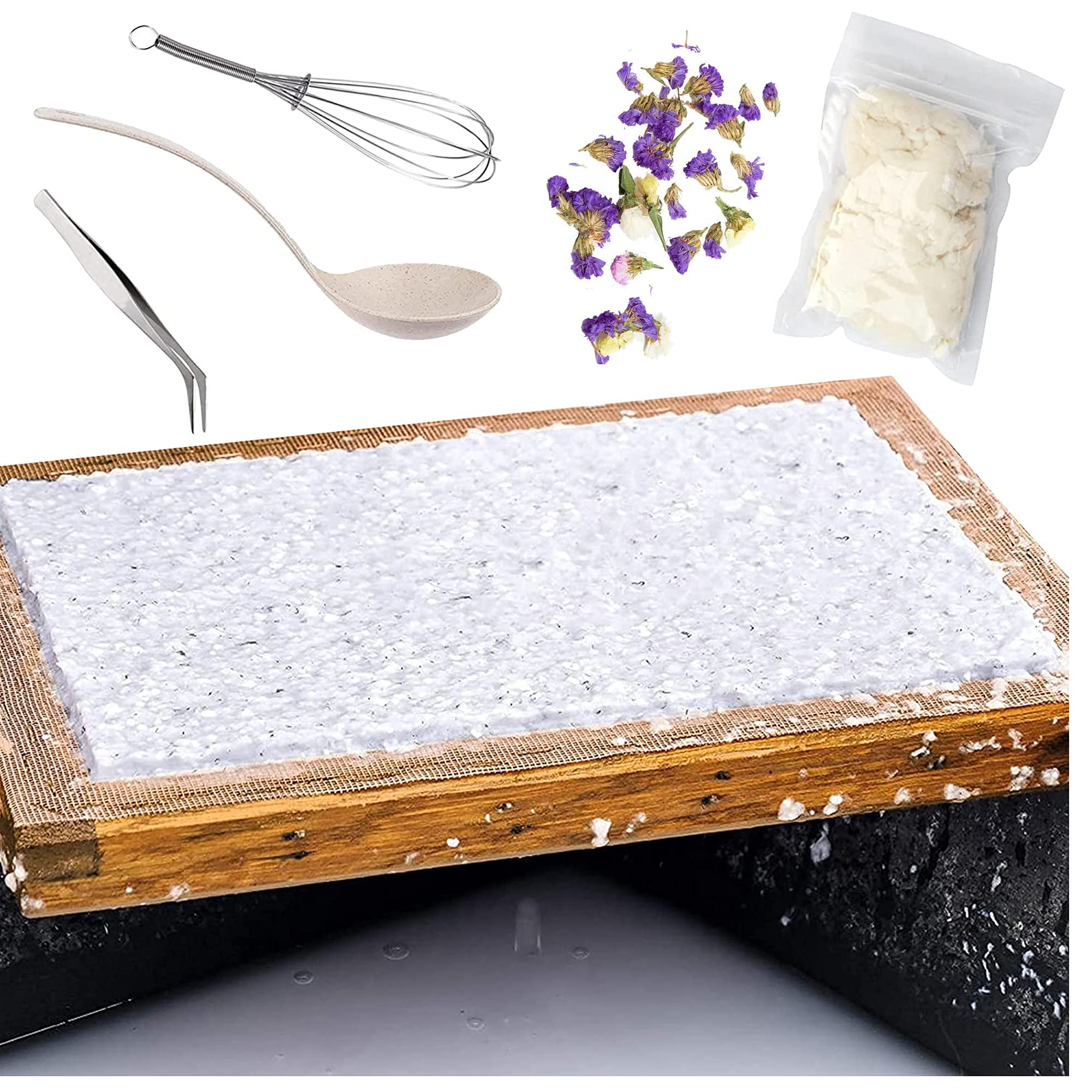 Cayway 10 Pz Pantalla para Fabricación de Papel, Marco de Molde de Papel de Madera con Flores Secas