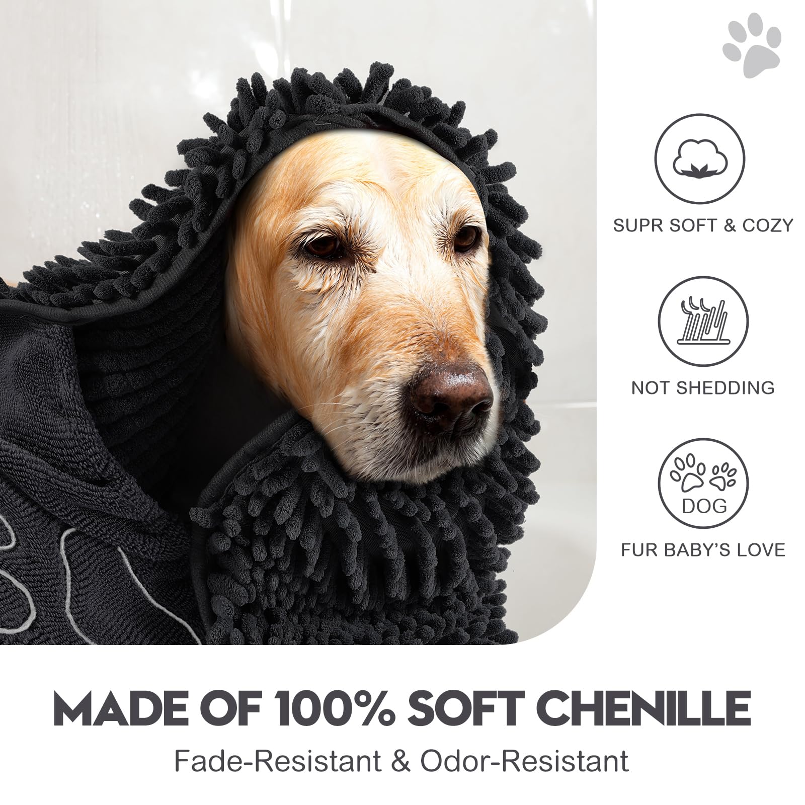 Newwiee 4 toallas de microfibra de secado rápido para perros, grandes, ultra absorbentes, de 32 x 14 pulgadas, con bolsillo para las manos, tela lavable para perros, para limpieza de mascotas,