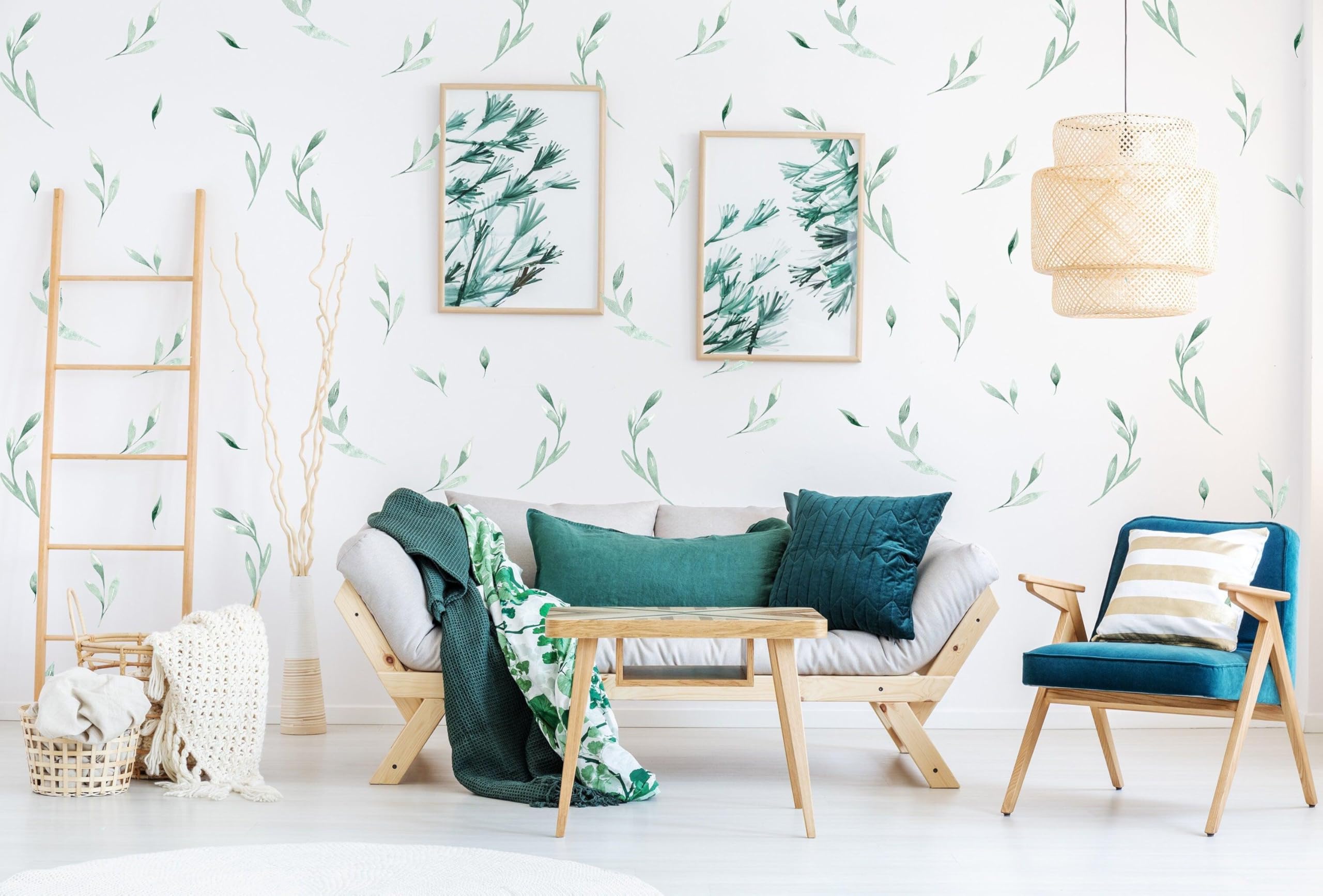 Calcomanías de hojas para decoración de pared, calcomanías botánicas de hojas verdes