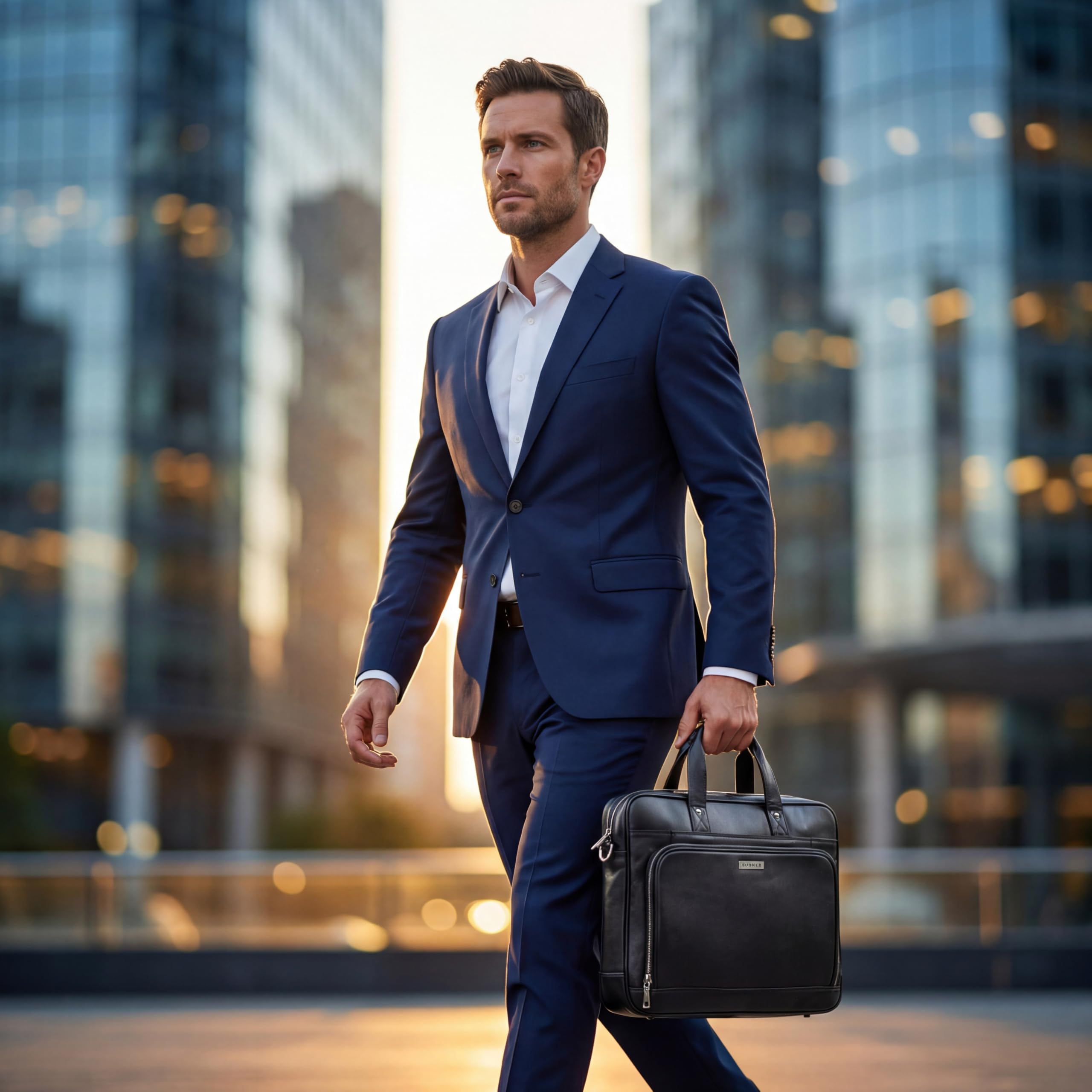 Hörner Bremen Businesstasche aus Echtleder – Schwarz | Laptoptasche 15,6 Zoll mit gepolstertem Laptopfach, 42×32×8 cm, abnehmbarer Schulterriemen, viele Fächer, Damen & Herren