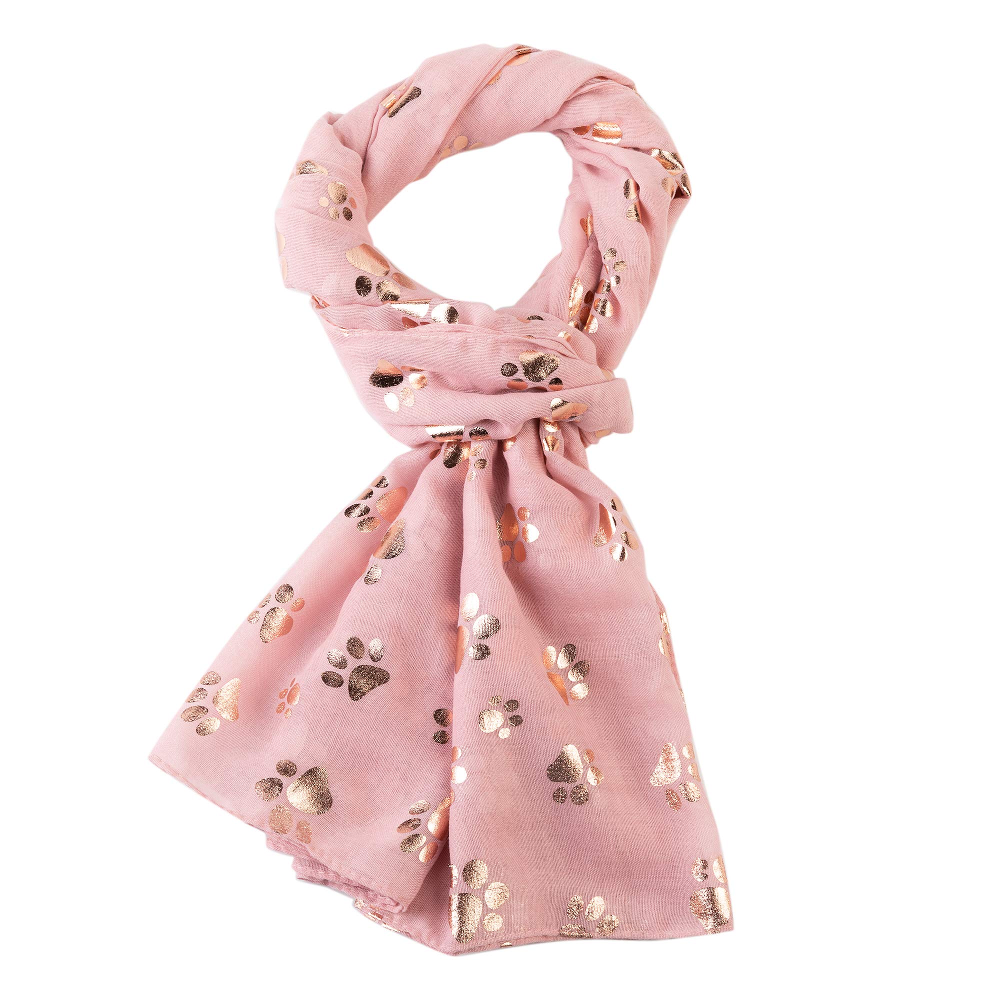 London Scarfs Women's Dusty Pink Fashion Gold Foil Cat Dog Pow Scarf For Pet Dog Lover Mother Gift (Dusty Pink)