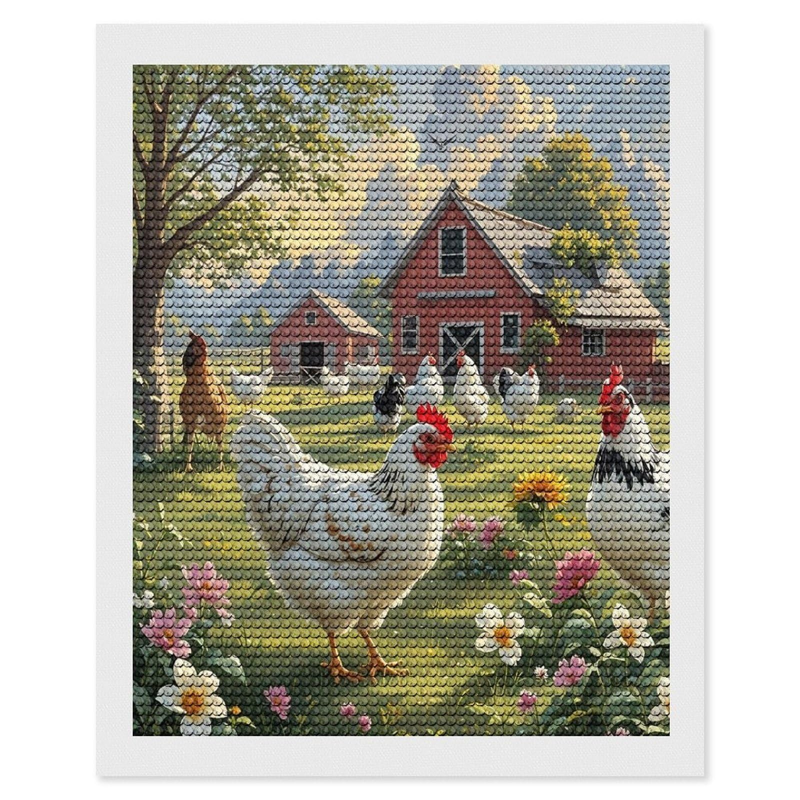 FekiLoot Chickens and Farm Diamond Painting Kits for Adults Full Round Drill Diamond Art Kits for Beginners 5D DIY Diamond Dots Paintings Diamonds Pictures Gem Art Home Wall Decor 16"x20"