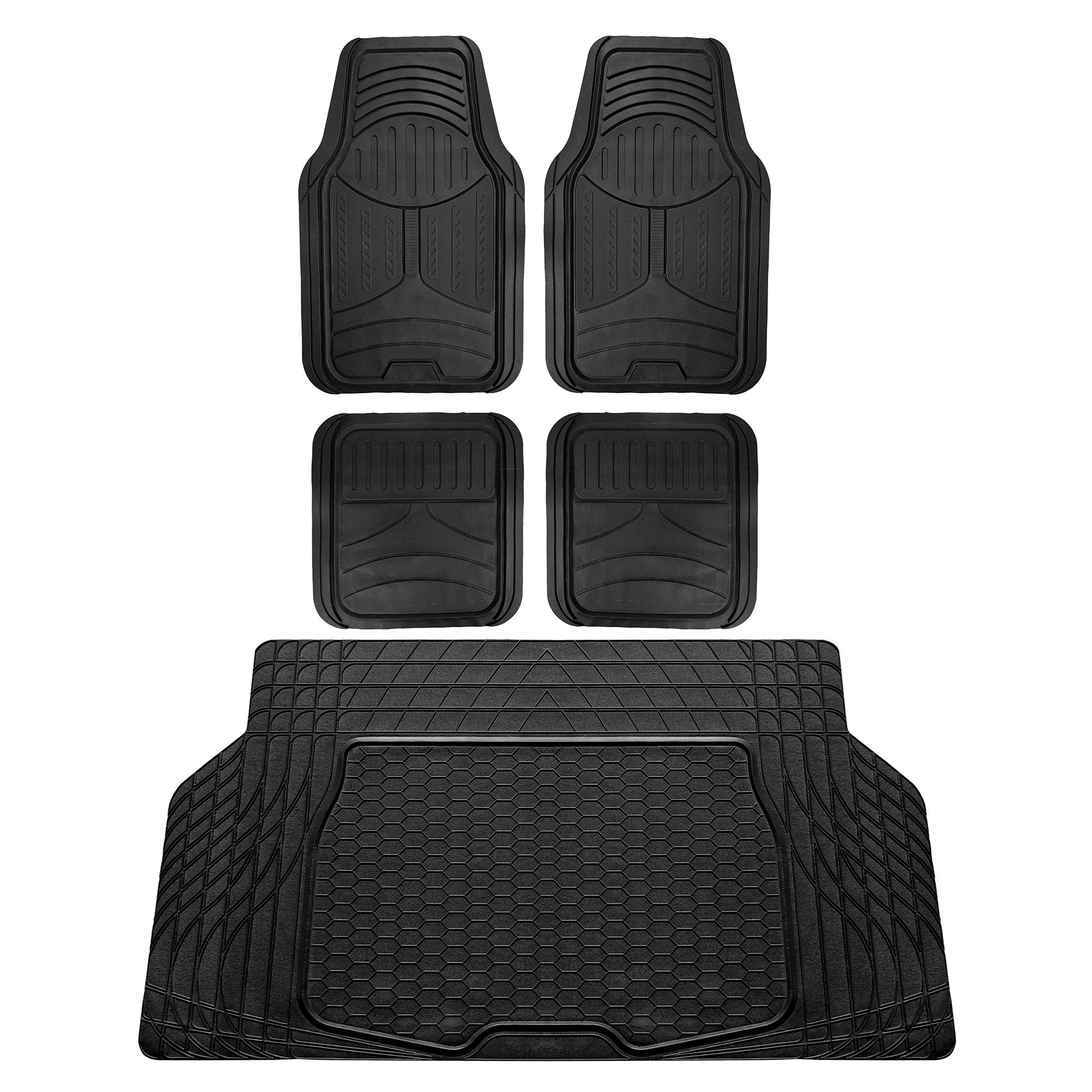 Photo 1 of FH Group Monster Eye Full Set Rubber Floor Mats w. Trimmable Vinyl Trunk Liner/Cargo Mat Black- Fit Most Car, Truck, SUV, or Van (Black) F11313- F16403 Solid Black