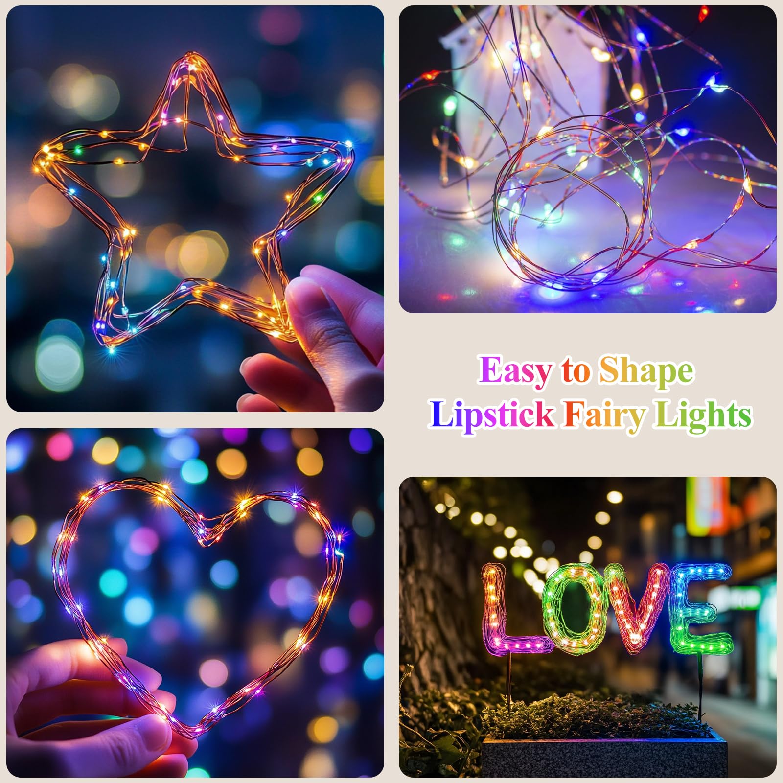 Wiederaufladbare Lippenstift-Lichterkette, batteriebetrieben, Mini-LED-Lichterkette für den Innenbereich, mit Timer für Weinrebe, Schlafzimmer, Weihnachten, Hochzeit, Tafelaufsatz, Dekoration