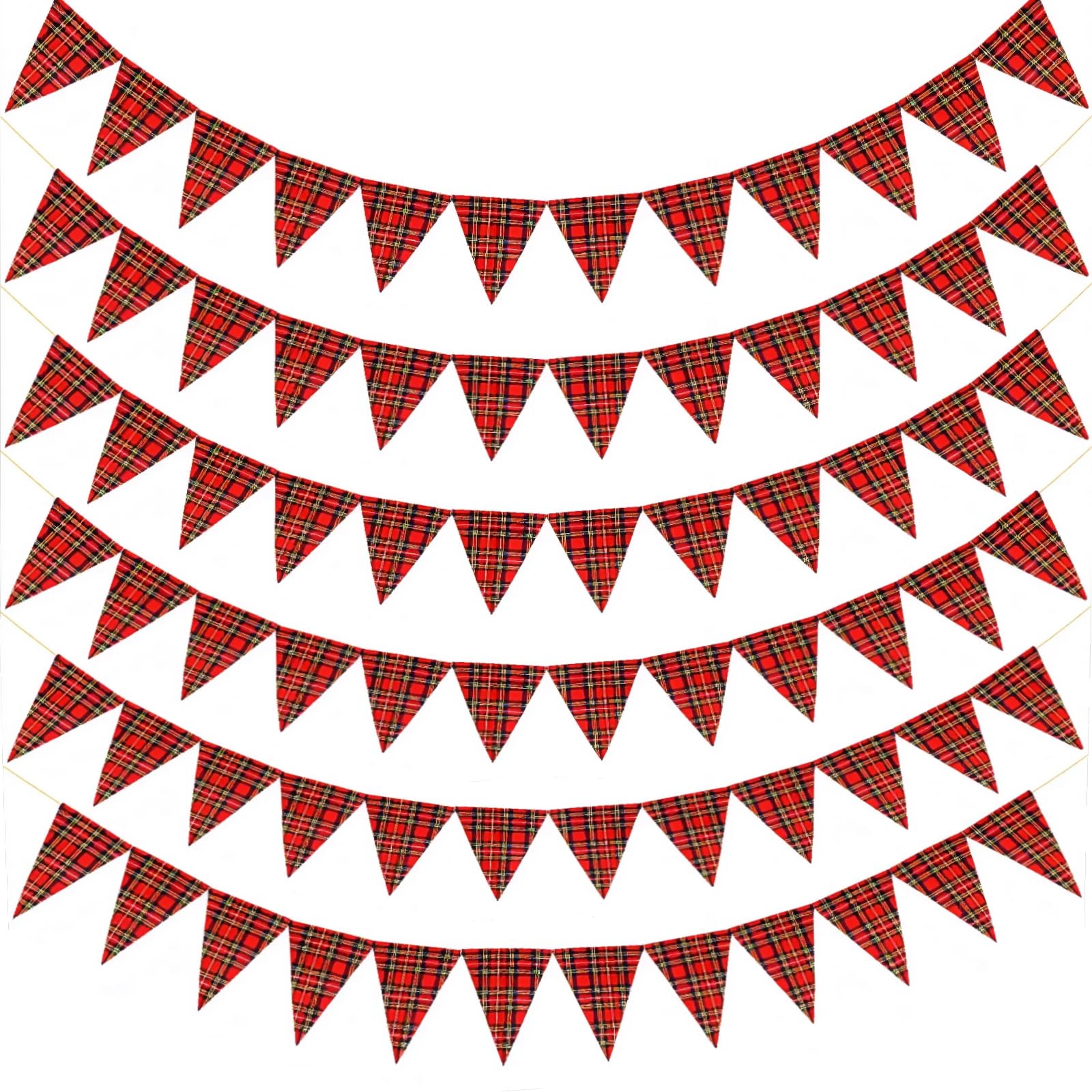 Bohue 6 PCS Christmas Decorations Tartan Fabric Bunting Double Sided Fabric Bunting Banner Large Triangle Garland Party Hanging Decoration for Indoor Outdoor Birthday Wedding