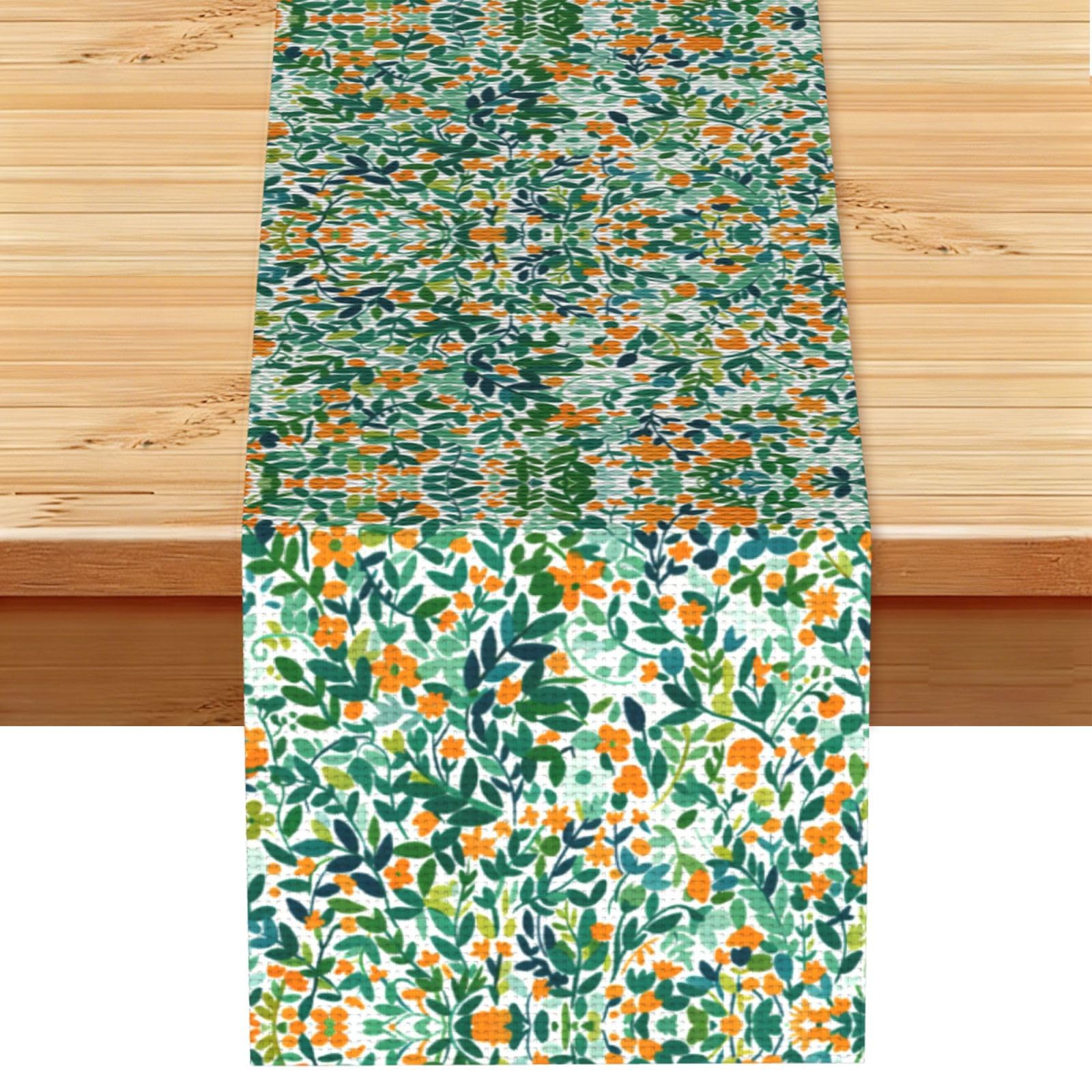 Cheerful Orange Flower Printed Table Runner 13 x 72, Wrinkle Resistant Decor for Dining Table Coffee Table Fireplace