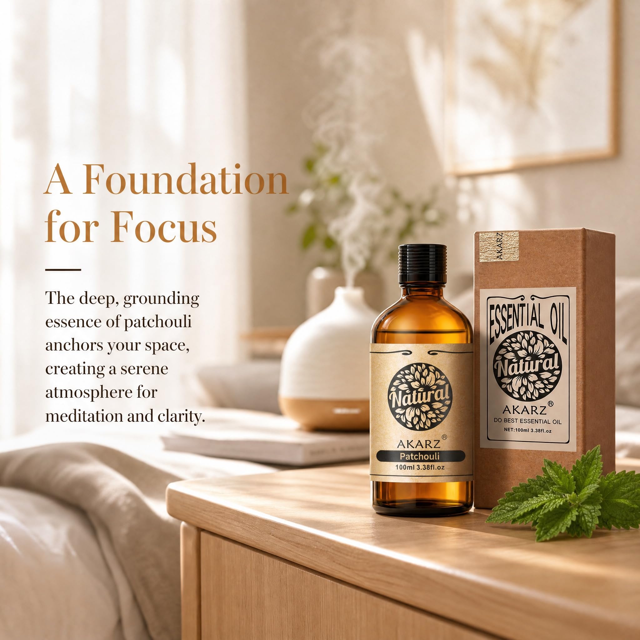 AKARZ 100ml Olejek esencjny z Patchouli - Naturalny olejek aromatyczny do dyfuzorów, lamp aromatycznych i aromatów pomieszczeń