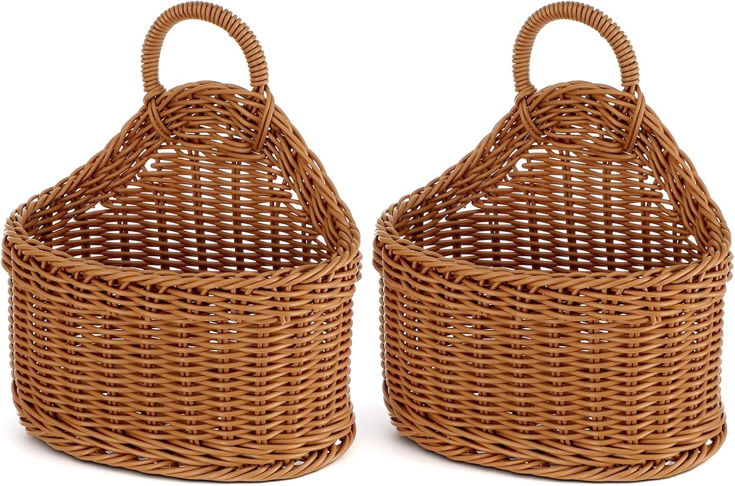 2 Pcs Hanging Wall Basket for Pantry Storage, Woven Wall Baskets for Onion Garlic Potato, Boho Decorative Basket Organizer for Kitchen Living Room, Washable PP Plastic Bin 7.48x3.94x8.27 Inch
