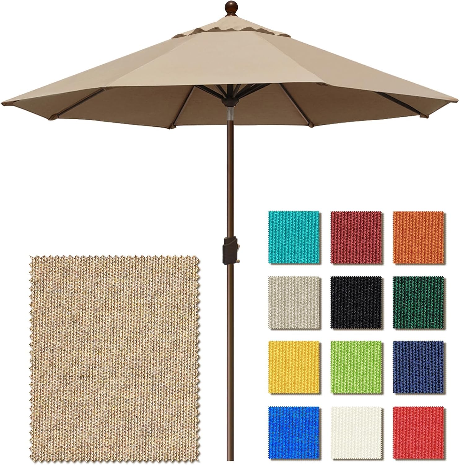 EliteShade USA 10-Year-Non-Fading 9Ft Market Umbrella Patio Umbrella Outdoor Table Umbrella with Ventilation, Heather Beige Heather Beige 9ft