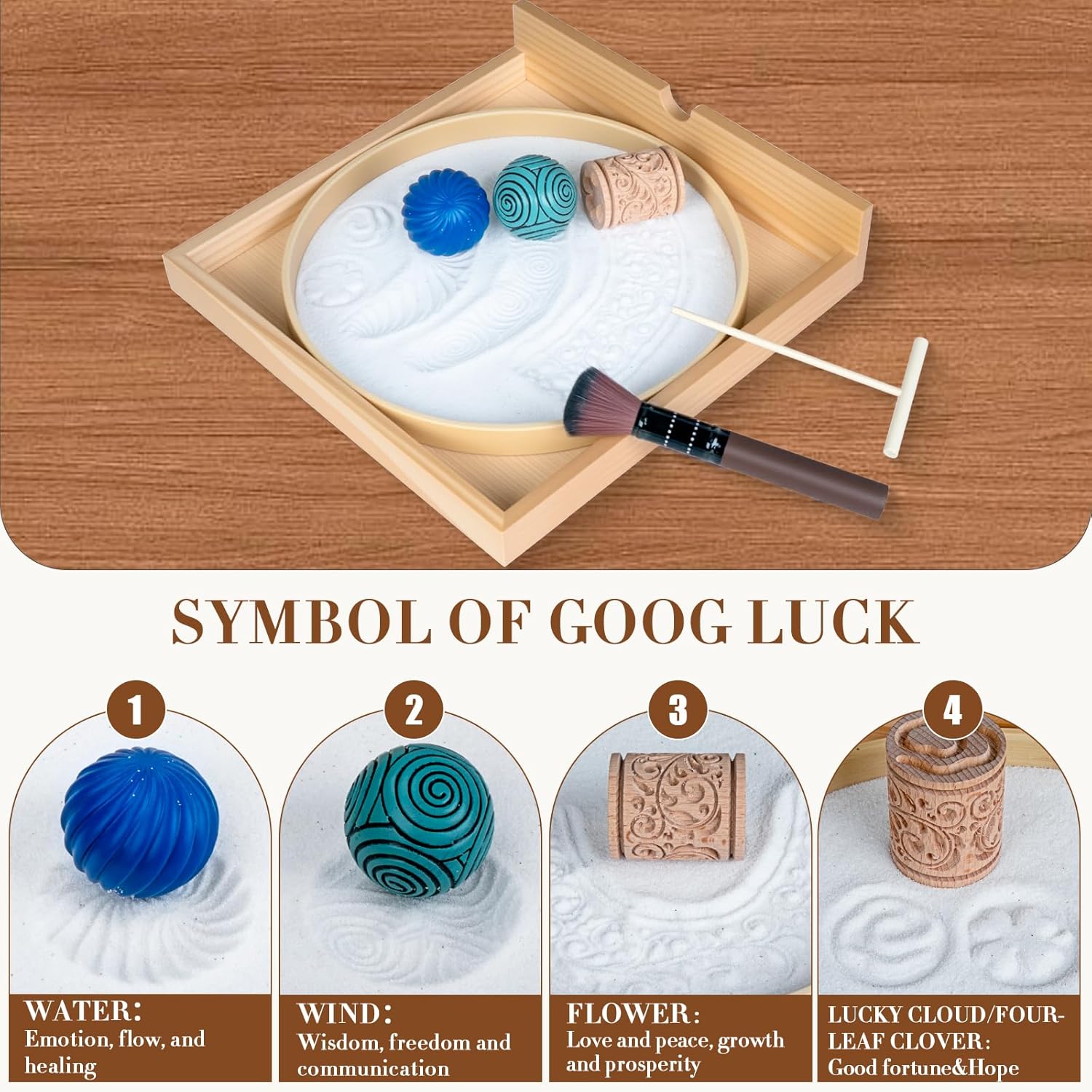 Japanese Zen Garden Kit for Desk,Two-in-One Mini Zen Garden with Incense,26PCS Sand Tray Therapy Kit with 3 Stamp Spheres,Japanese Decor for Home&Office Desk and Meditation Therapy