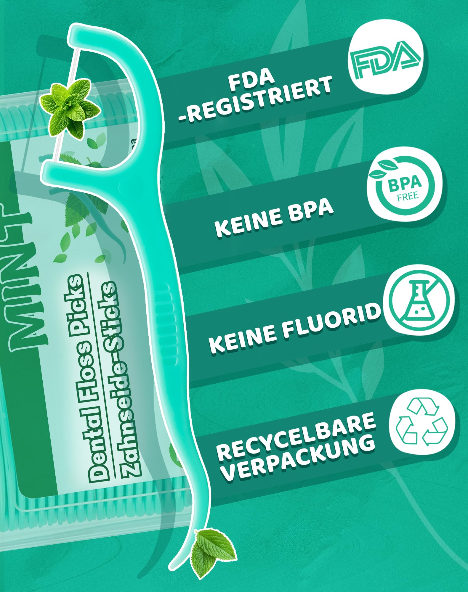 200 szt. nici dentystycznej w sztyfcie, miętowa, nić dentystyczna z wykałaczką, o smaku mięty, odporne na rozerwanie, do czyszczenia szczelin, pałeczki z nicią dentystyczną (4 x 50)