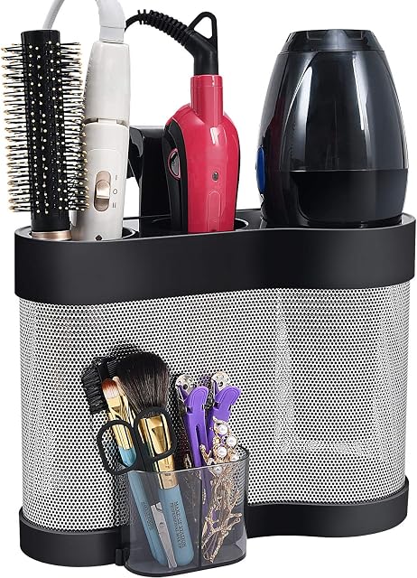 Kingrack Hair Dryer Holder,Stainless Steel Styling Dock,Wall Mount Hair Station Storage,Hair Tool Storage with Heat Resistant Silicone,Hair Straightener Organizer,Blow Dryer Storage,Hair Dryer Storage