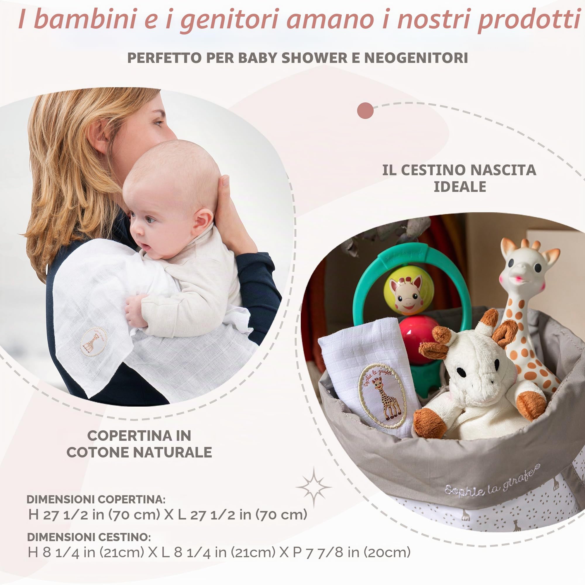 SOPHIE LA GIRAFE, Cesto Nascita, Giocattolo per l'Apprendimento , Elementi Essenziali del Bambino | Giocattolo e mussola multiuso inclusi | caucciù 100% naturale | borsa e biglietto personalizzabile con il nome | idea regalo