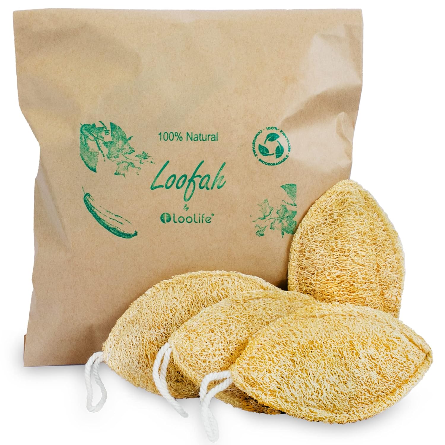 Natural Loofah Exfoliating Sponge (4 Pack) Loofa Body Scrubber Loofah Sponge