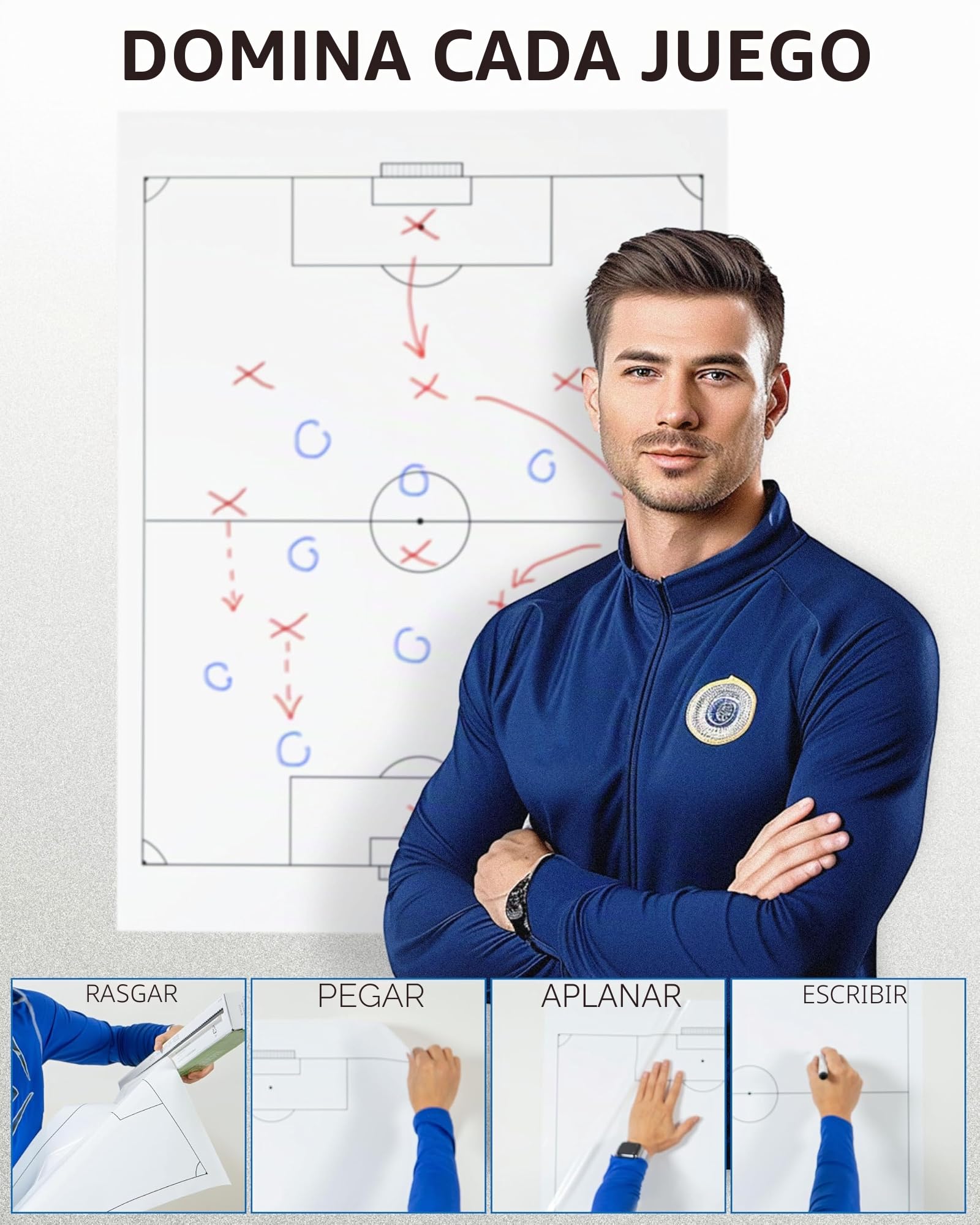 Magique - Pizarra táctica de fútbol autoadhesiva - Lámina táctica estática de fútbol con 25 hojas y 2 rotuladores para pizarra incluidos, se puede limpiar y reescribir, adecuada para todas