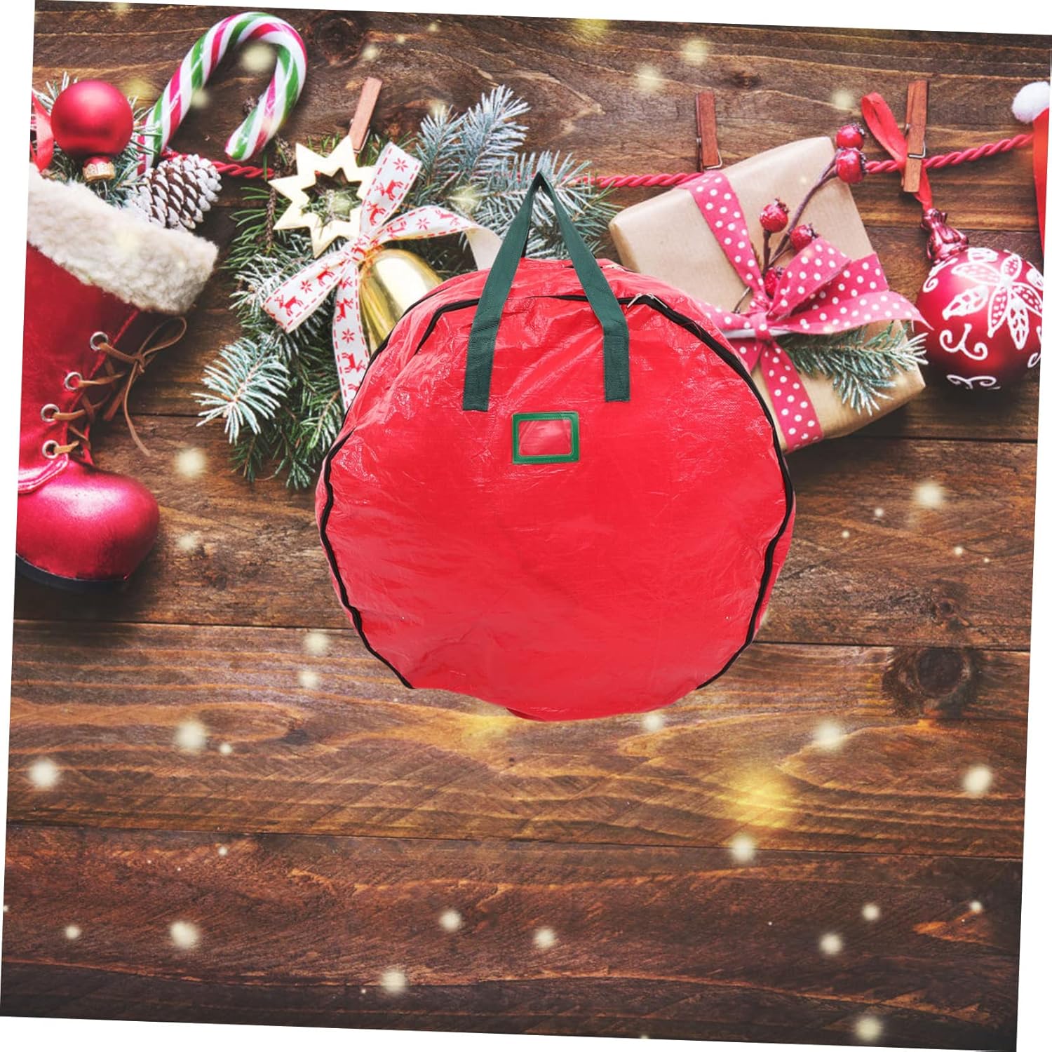 WOONEKY Double Xmas Garland Storage Bag Pe Wreath Holder for Holiday Decor with Easy Access Zipper Compartments for Wreaths and Home Organization