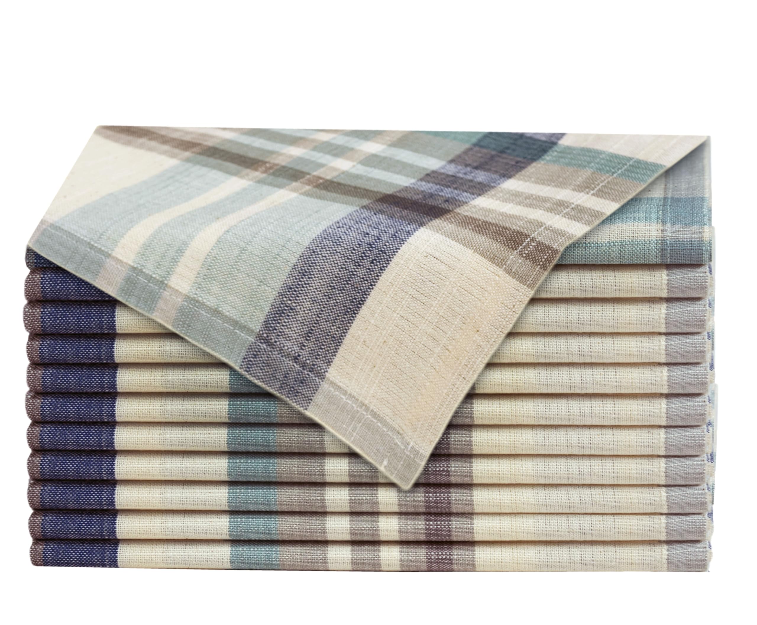 COTTON CRAFT Harvest Plaid Cloth Napkins - Set of 12 Dinner Napkins - 17x17
