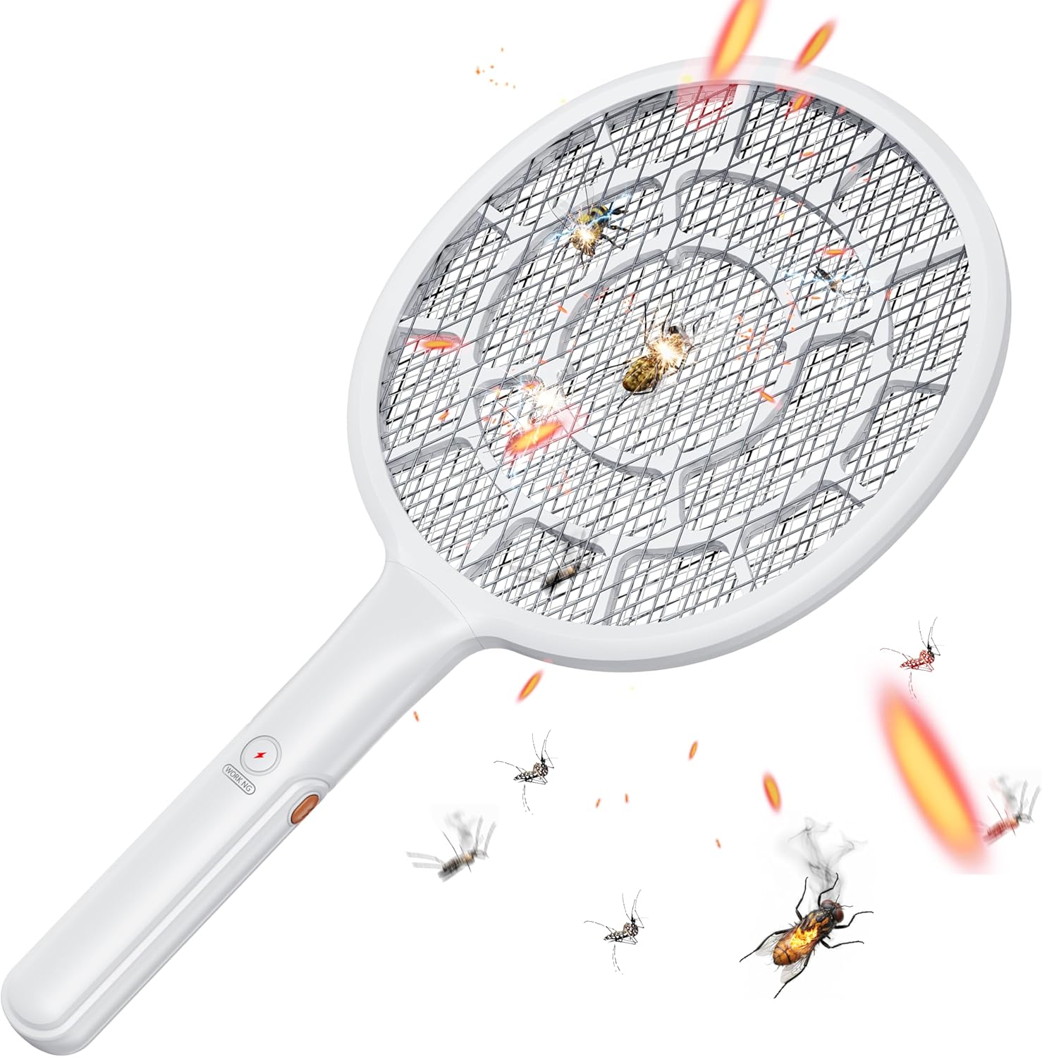 YsChois Electric Fly Swatter, Bug Zapper, Mosquito Zapper Racket | Gold Zone Voltage, Densest 3 mm Mesh, Apple-Like Weight - AA Battery Powered (not incl.) - Indoor & Outdoor Use with Pro Swat Tips