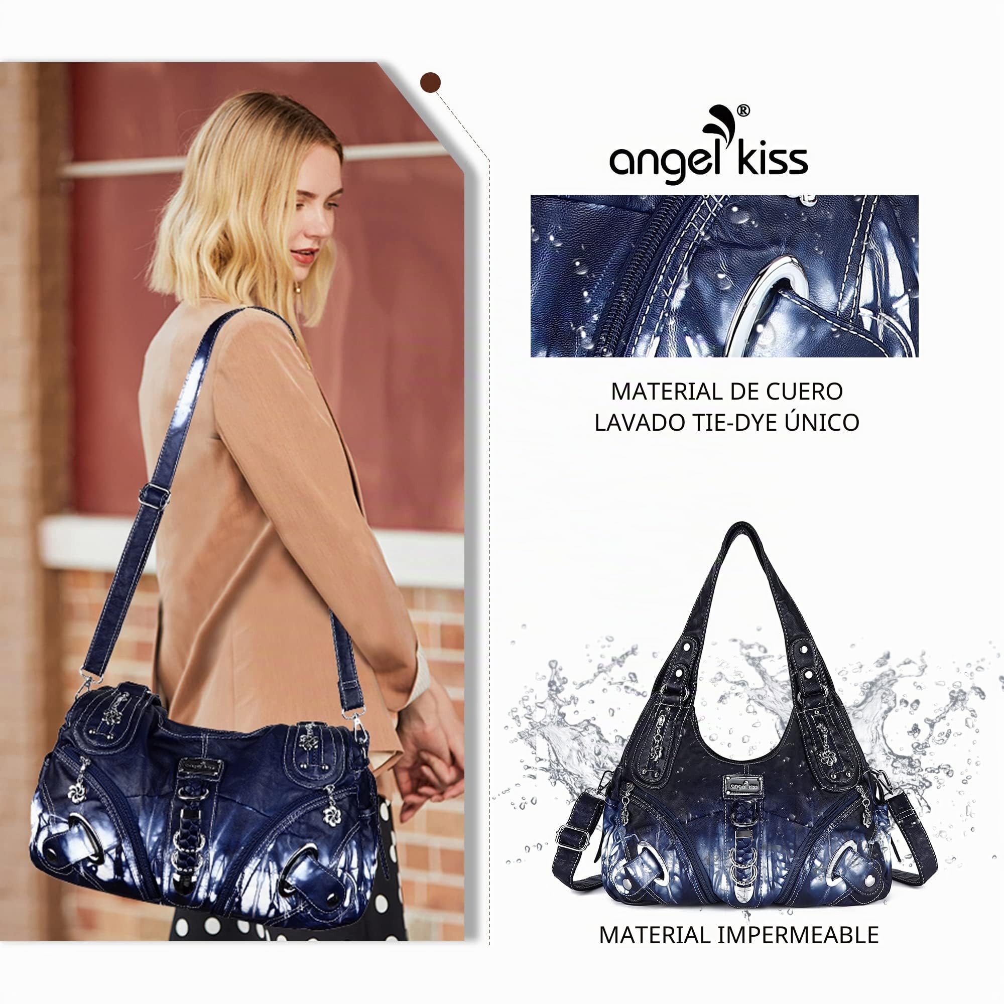 Angelkiss Hobo, bolsos y bolsos de mano para mujer, bolso escolar, bolso de mano, grandes bolsos de hombro diarios