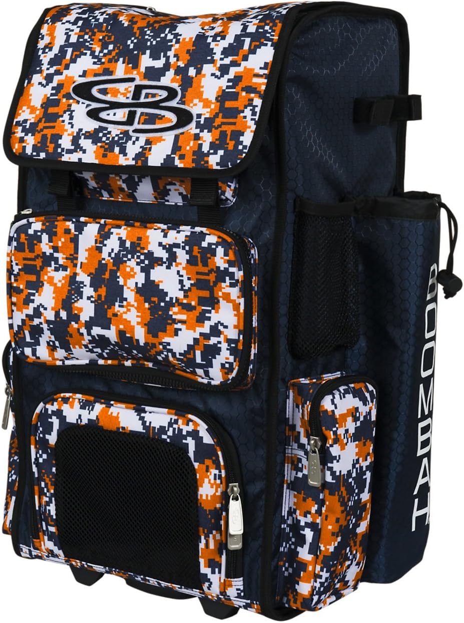 Boombah Rolling Superpack Baseball / Softball Gear Bag - 23-1/2" x 13-1/2" x 9-1/2" - Camo Series 20 Colors - Telescopic Handle and Holds 4 Bats - Wheeled Version