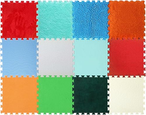 Tinideya 12 tapetes sensoriales para el suelo, azulejos sensoriales entrelazados, alfombras sensoriales variadas, alfombras educativas de