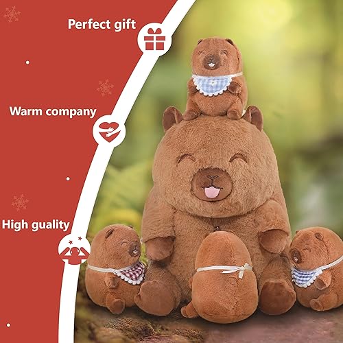 Miniatura 6 de Niuniu Daddy Juego familiar de 5 animales de peluche Capybara de 13 pulgadas, peluche de mamá Capybara con 4 juguetes para bebés en el interior, 5