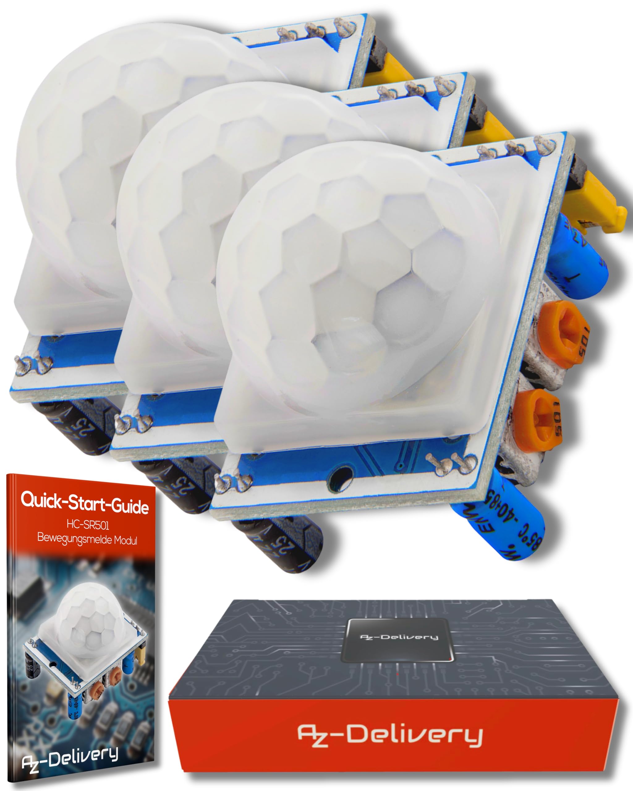 AZDelivery 3 x HC-SR501 PIR Bewegungssensor Bewegungsmelde Modul kompatibel mit Arduino und Raspberry Pi inklusive E-Book!