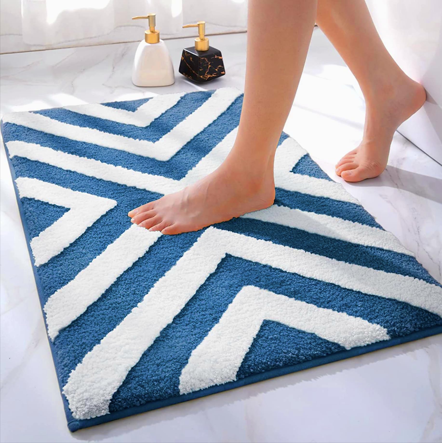 Roseate Cross Super Soft (40x60cm) Microfibre 2000 GSM Bath Mat Super Absorbent Anti Skid Door Mats for Home/Bathroom/Bedroom/Kitchen/Floor Mat (Blue) Pack of 1
