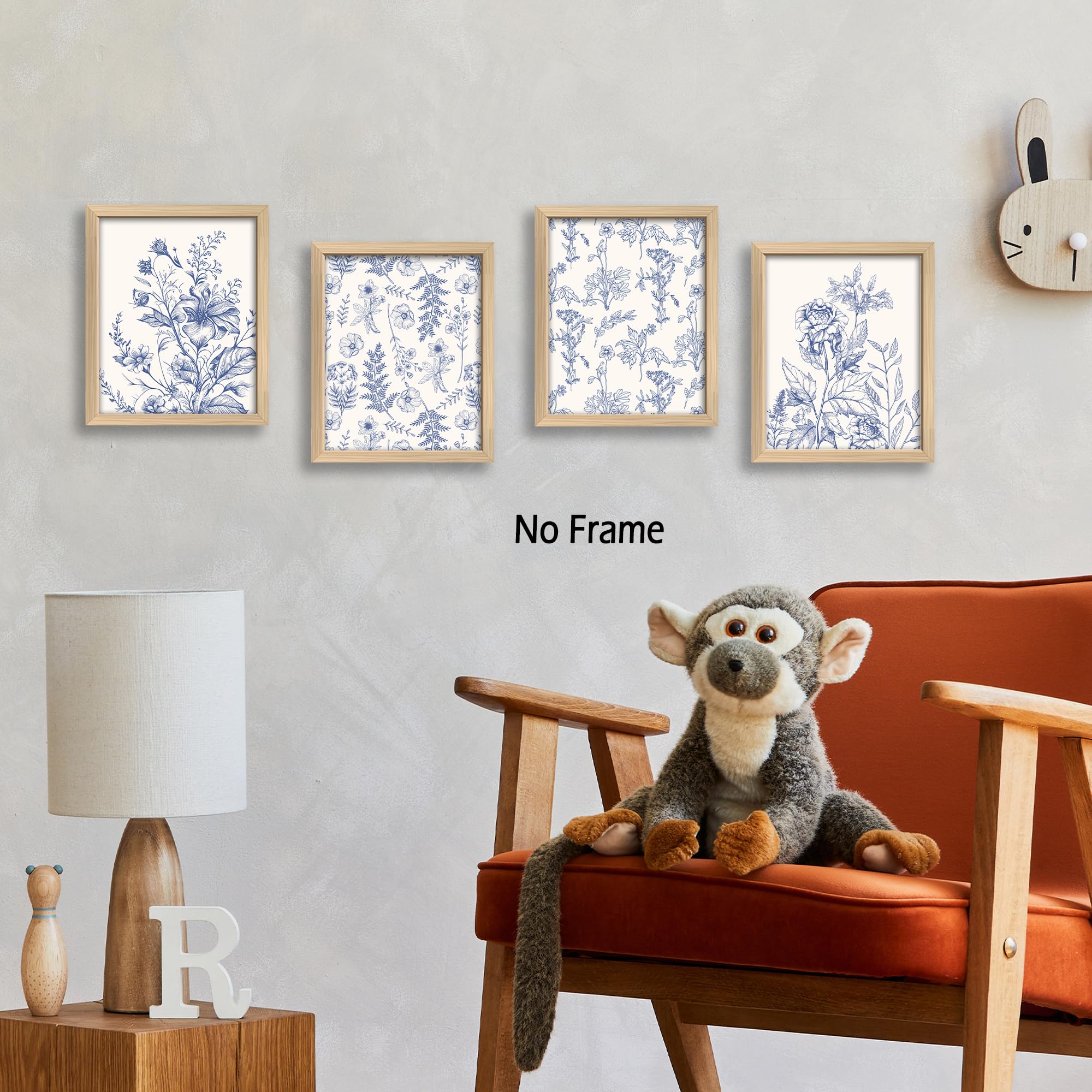 KSDUT Wandkunst-Set Mit Blauen Blumen – 4 Ungerahmte Poster Im Chinoiserie-Stil (20,3 X 25,4 Cm) Für Schlafzimmer, Wohnzimmer Oder Büro