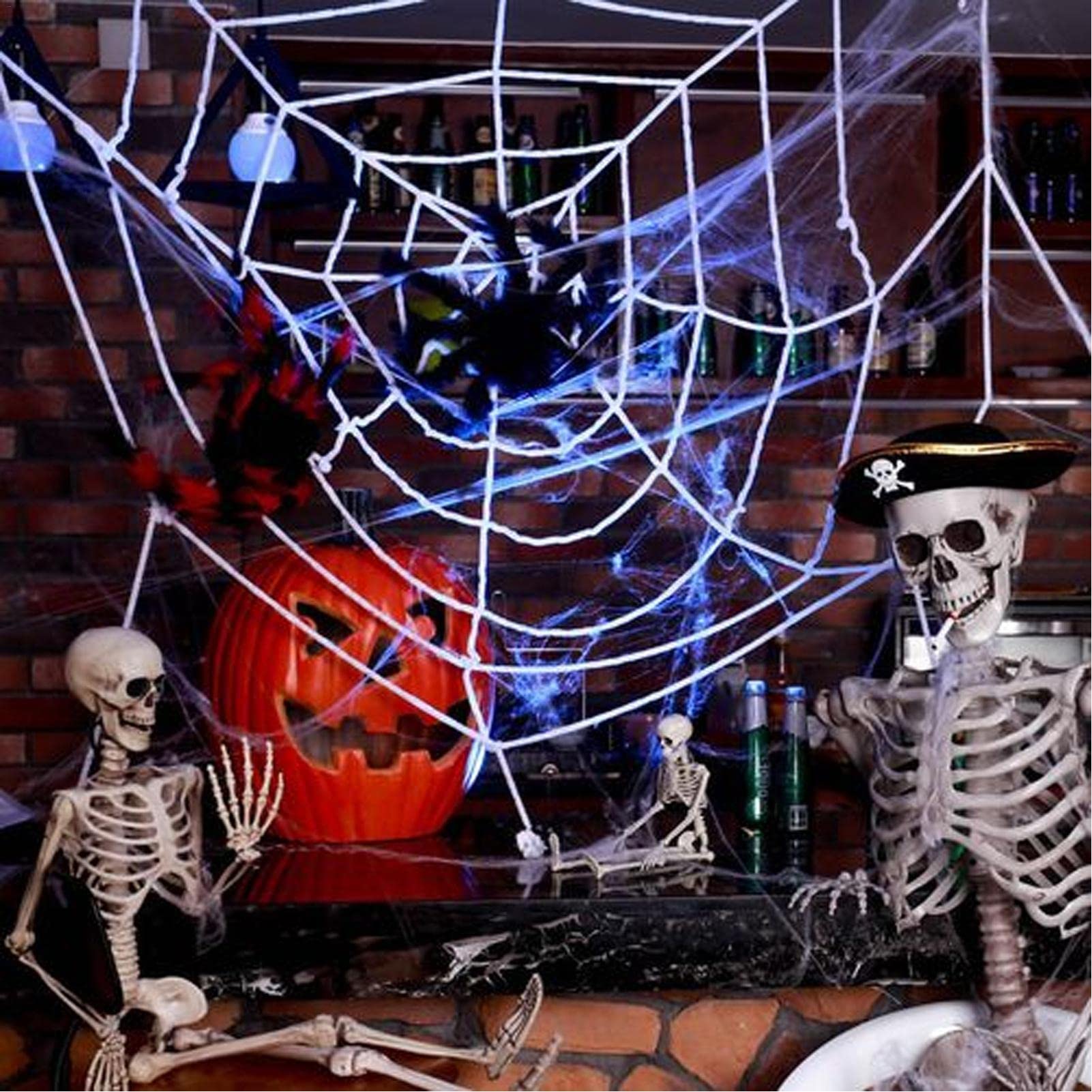 Set di Decorazioni di Halloween con ragnatele spettrali | Ragnatele Elastiche da 100 g con 100 Ragni Finti per Uso Interno ed Esterno