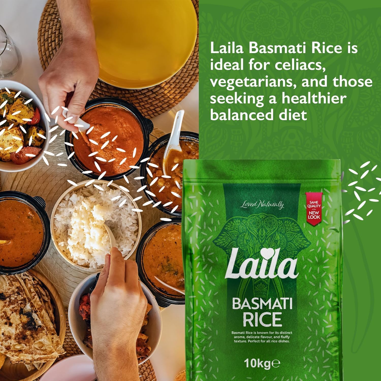 Riso Laila Basmati 20 kg – Riso Basmati Premium dal Pakistan, aromatico e facilmente digeribile, ideale per ogni occasione, senza glutine, contorno perfetto per i vostri piatti