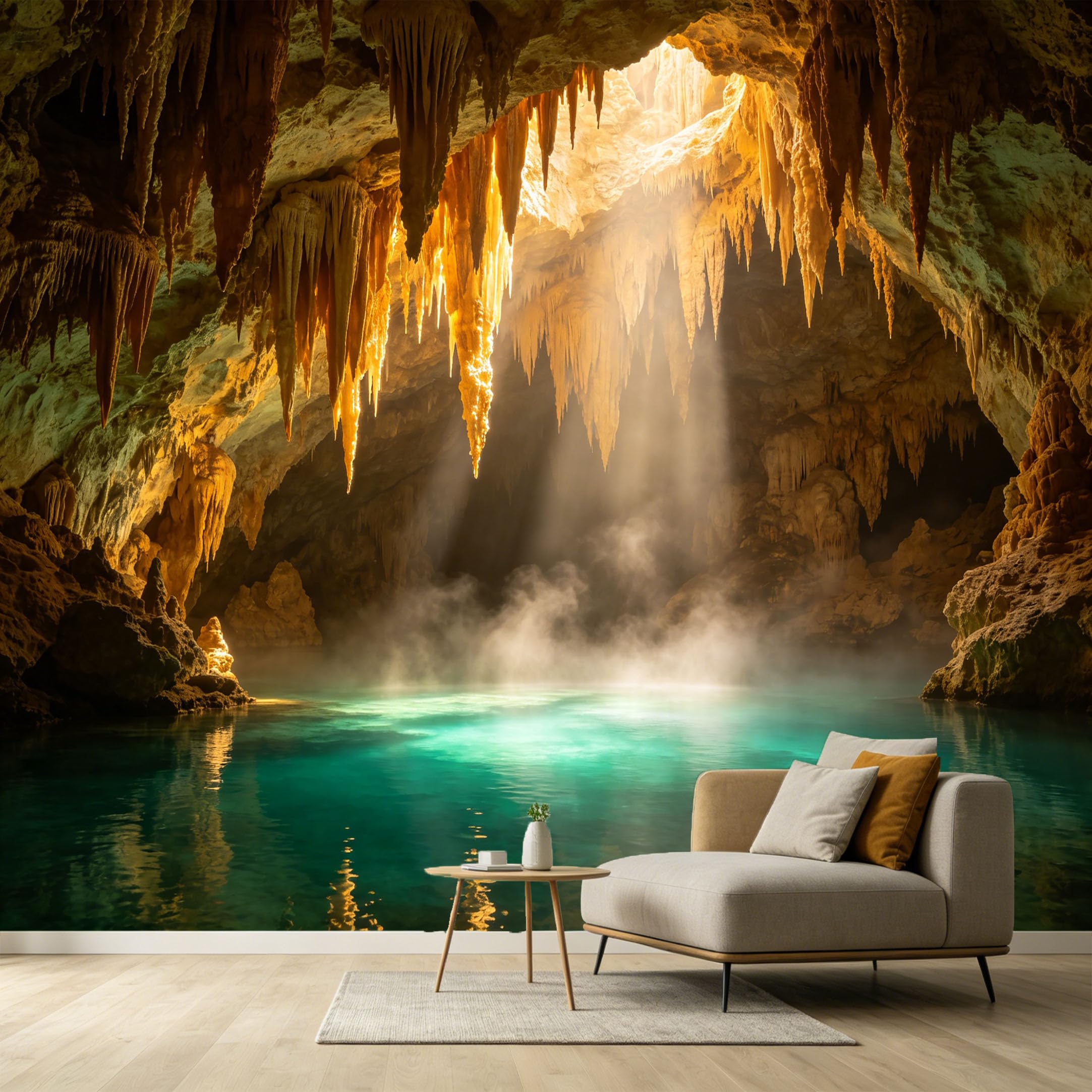 Custom Size Wall Murals Limestone Cave Stalactite Subterranean Lake 3D Trompe L'Oeil Landscape SelfAdhesive Wall Fabric Removable Large Wallpaper Photo for Living Room