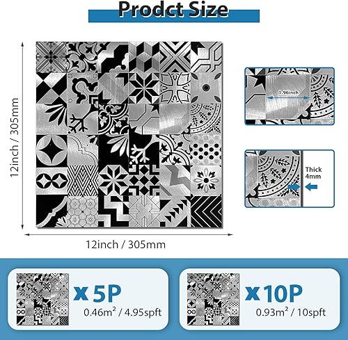 Miniatura 6 de Azulejo protector contra salpicaduras para cocina, azulejos de pared de baño de metal cepillado para despegar y pegar, salpicaduras traseras