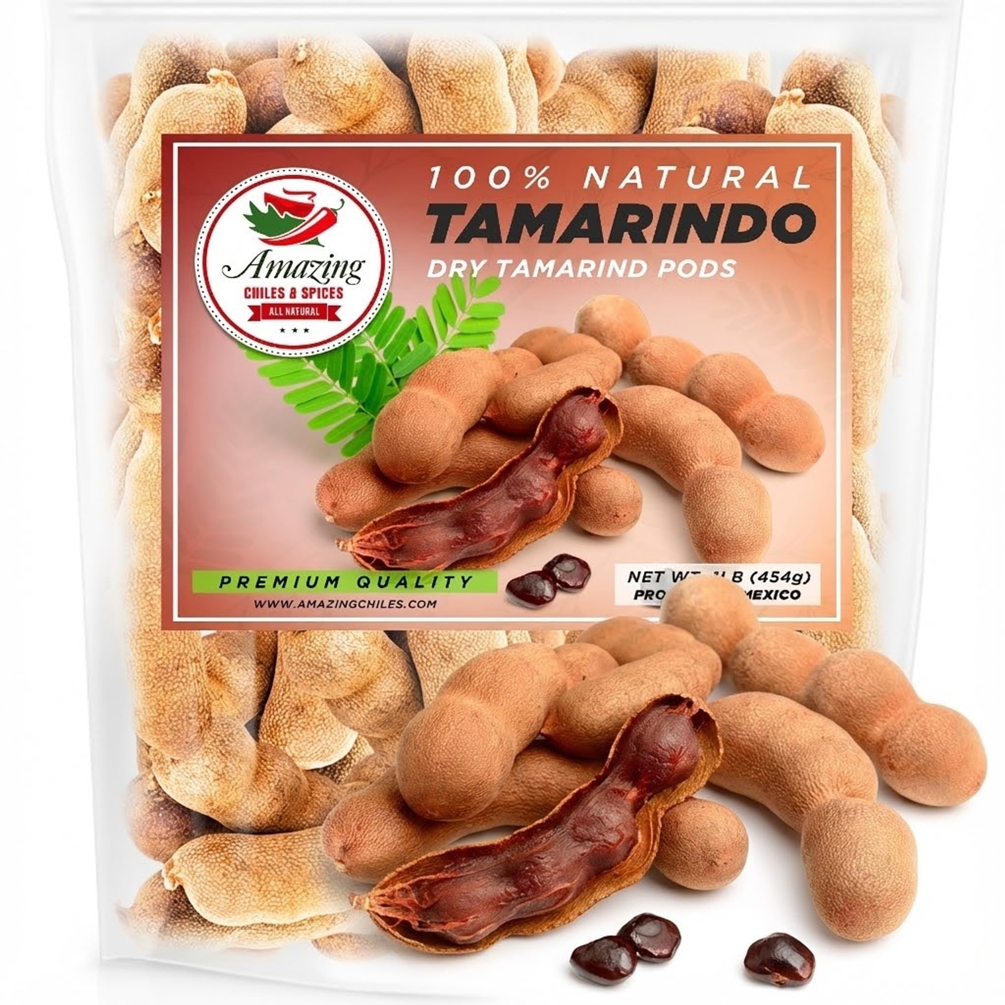 Whole Tamarind Pods, 1LB (16oz) - All-Natural Sweet and Sour Flavor Perfect for Mexican Candy, Agua Fresca, Asian, and Thai Recipes | Authentic Ingredient by Amazing Chiles & Spices