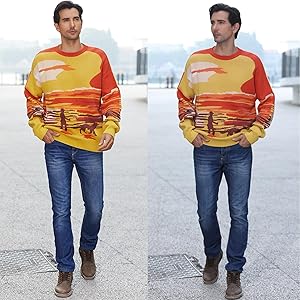 SINAR Men's Casual 100% Cotton Knit Sweater Loose Crew Neck Knitwear Winter Fashion Pullover Knitted Sweater