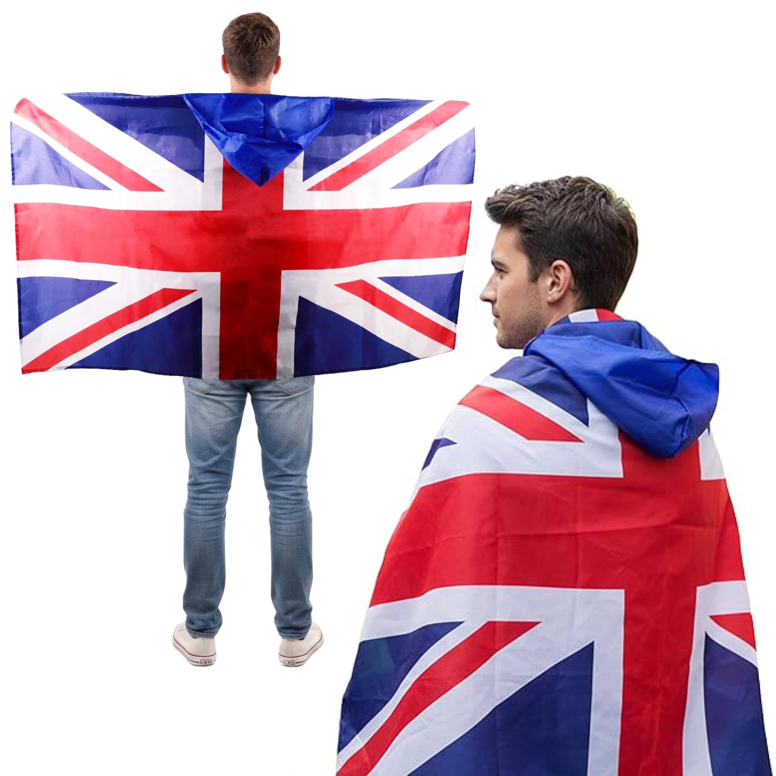Toyland Unisex Red, Blue & White Toyland® 145Cm (57”) Red, White & Blue Union Jack Flag Hooded Cape - One Size Adults Fancy Dress Costume Ve Day, Olympics, Unite The Kingdom & British Celebration Party Accessories