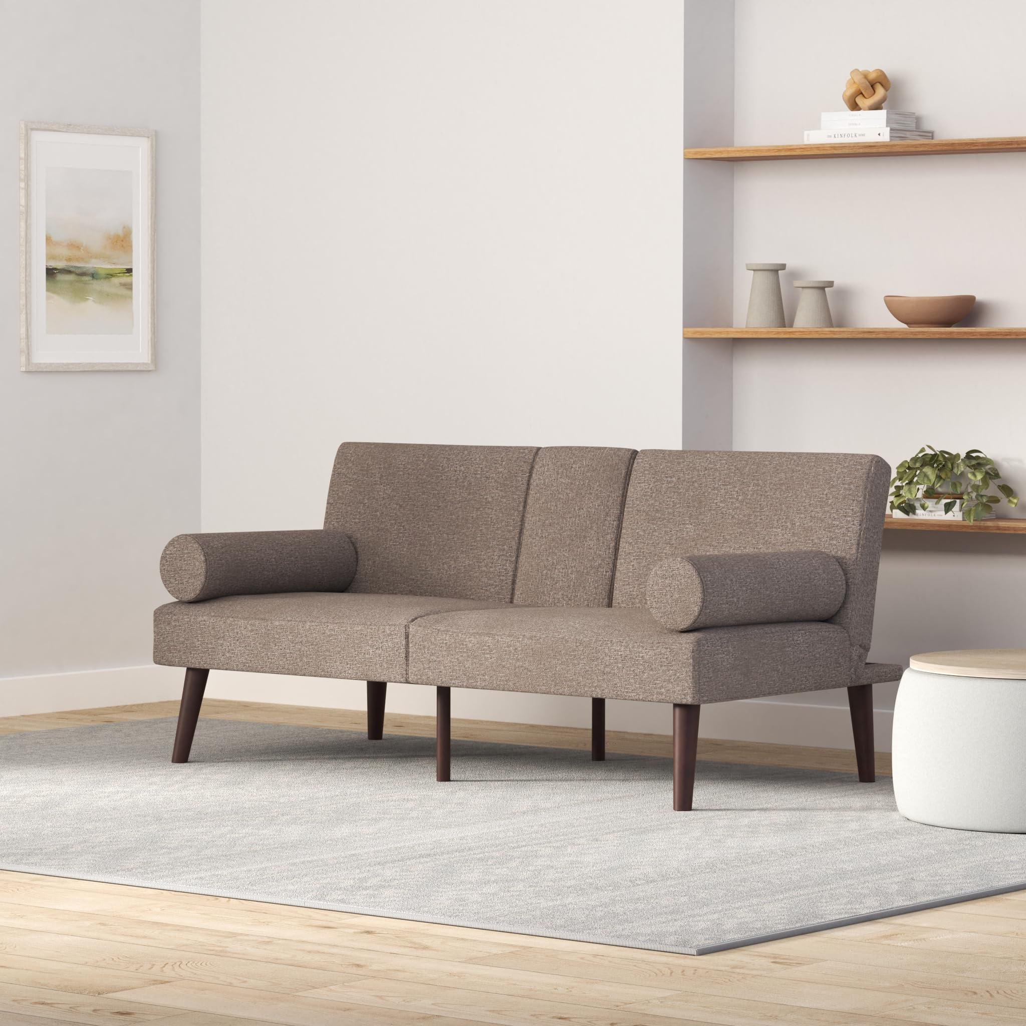 Best Choice Products Mid-Century Modern Upholstered Futon, Convertible Folding Sofa Bed, Small Couch w/Rounded Armrests, 2 Cupholders - Gray