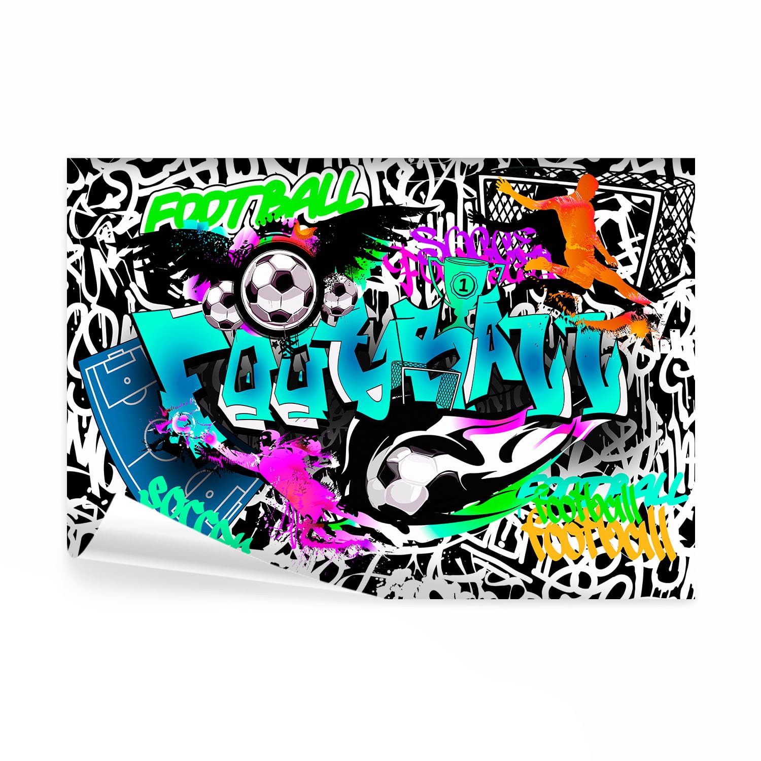 Papier peint panoramique graffiti football coloré et artistique 350x256 cm