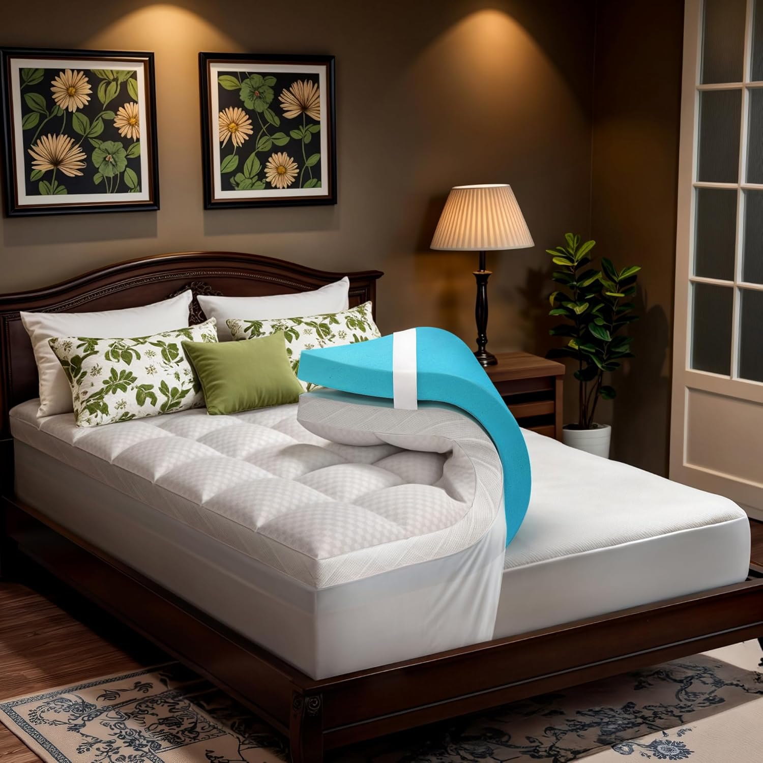 Dual Layer Memory Foam Mattress Topper for Pain Relief with 2X Support